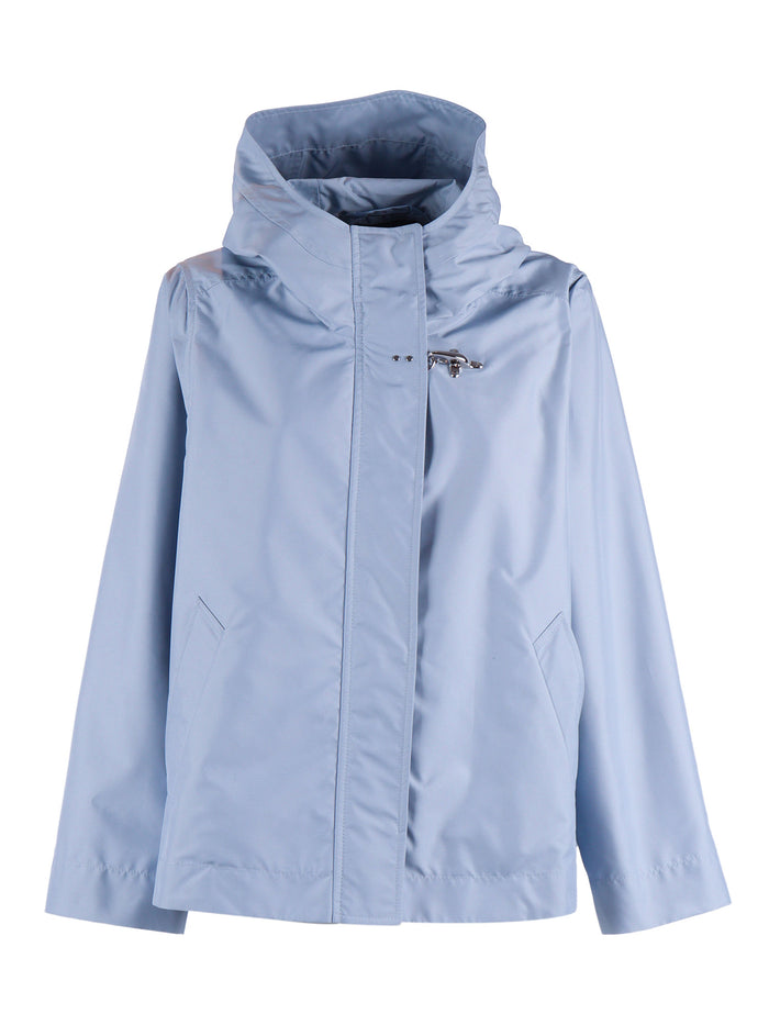 HOODED SHORT PARKA COAT Light Blue Polyester