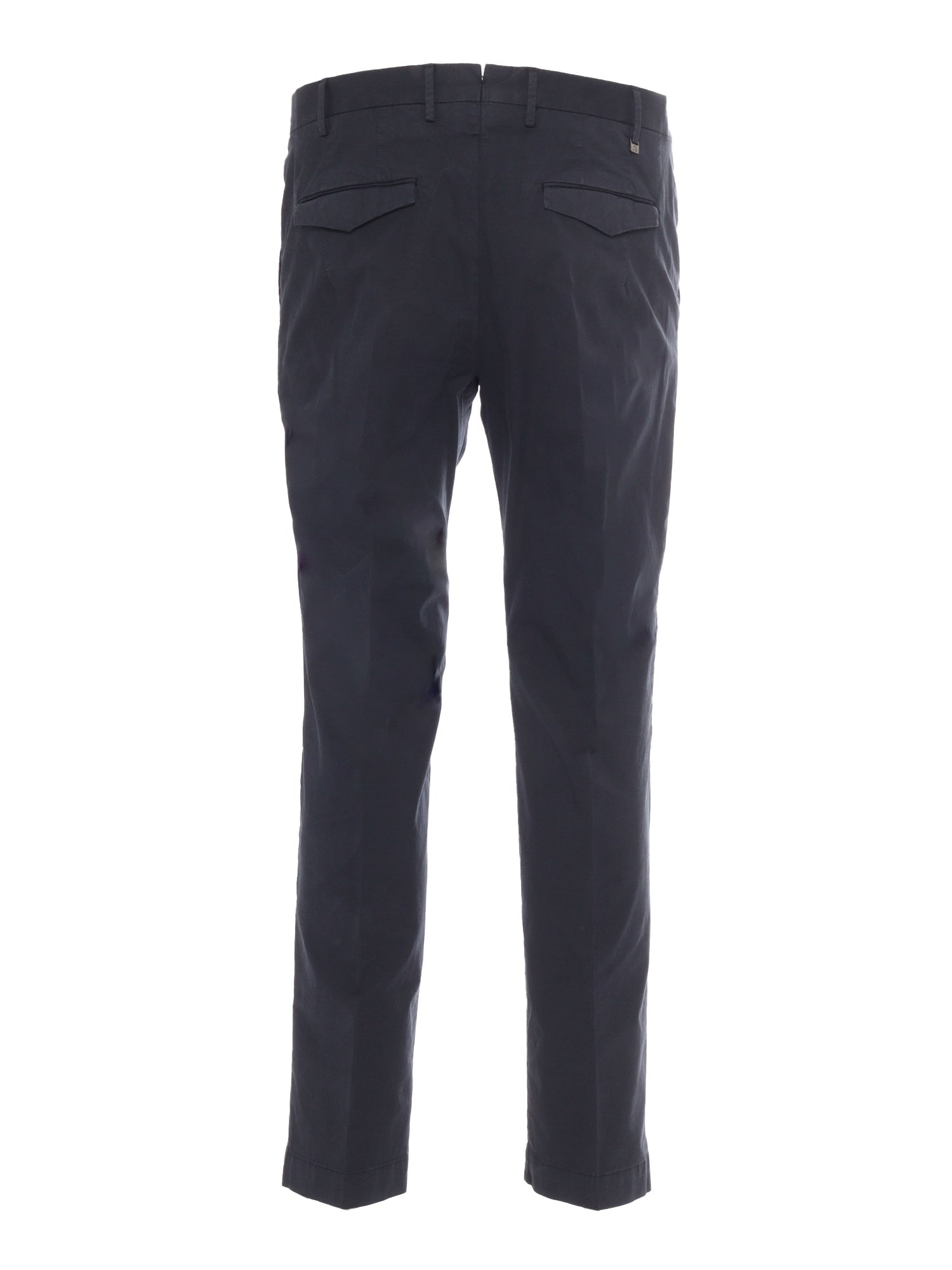 Trousers - MASTER, Flat Front, Diagonal Pockets, Flap Back Finished Blue Cotton Elastane Pant