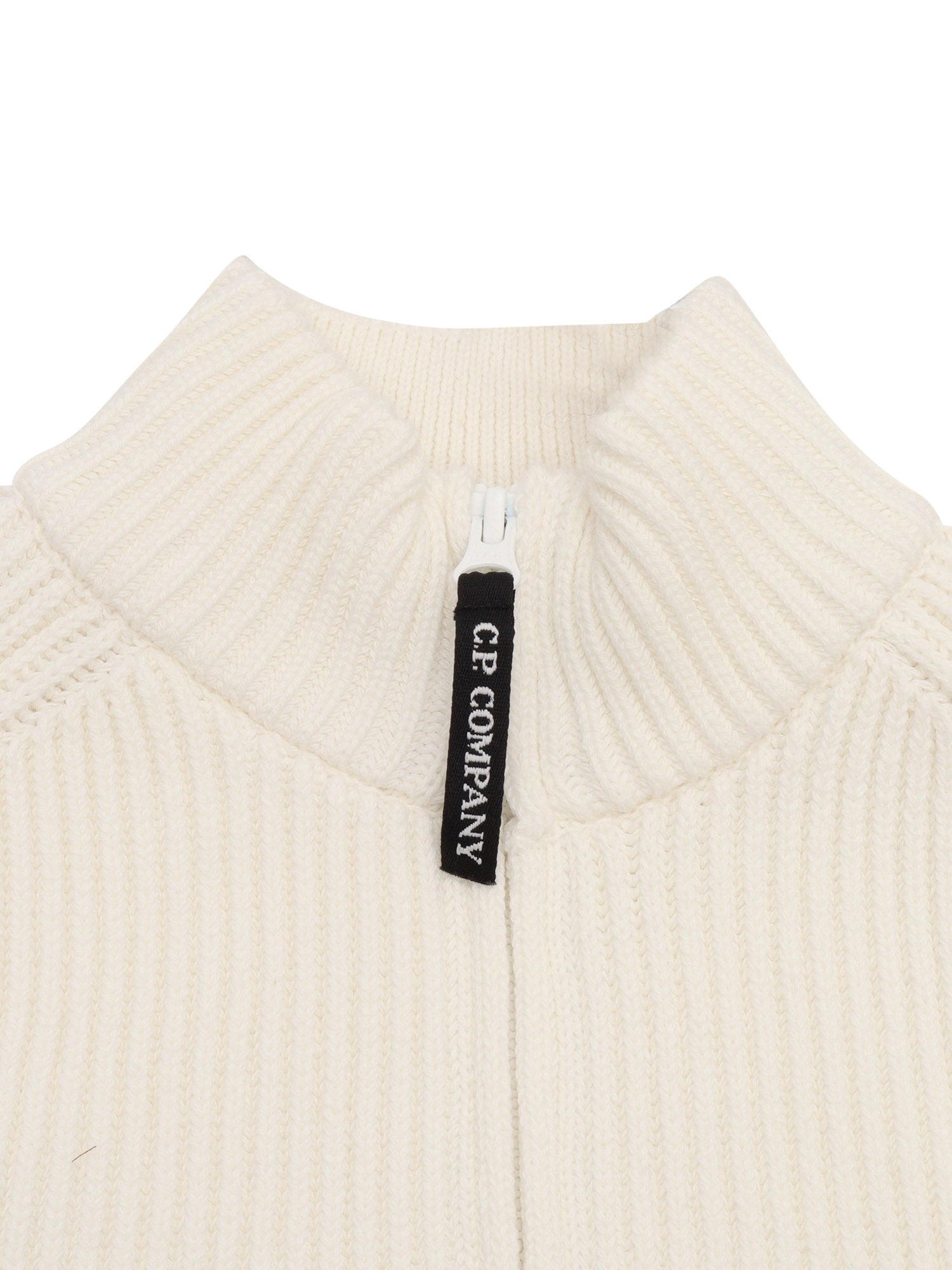 Zipped Sweater White Cotton Polyester Crewneck