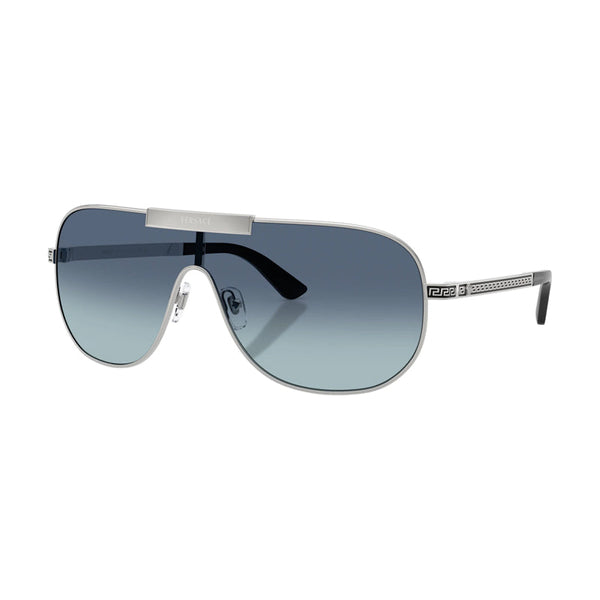 Versace Sunglasses Shield Full Rim, Silver Frame And Light Blue Gradient Dark Lens Ve2293100019