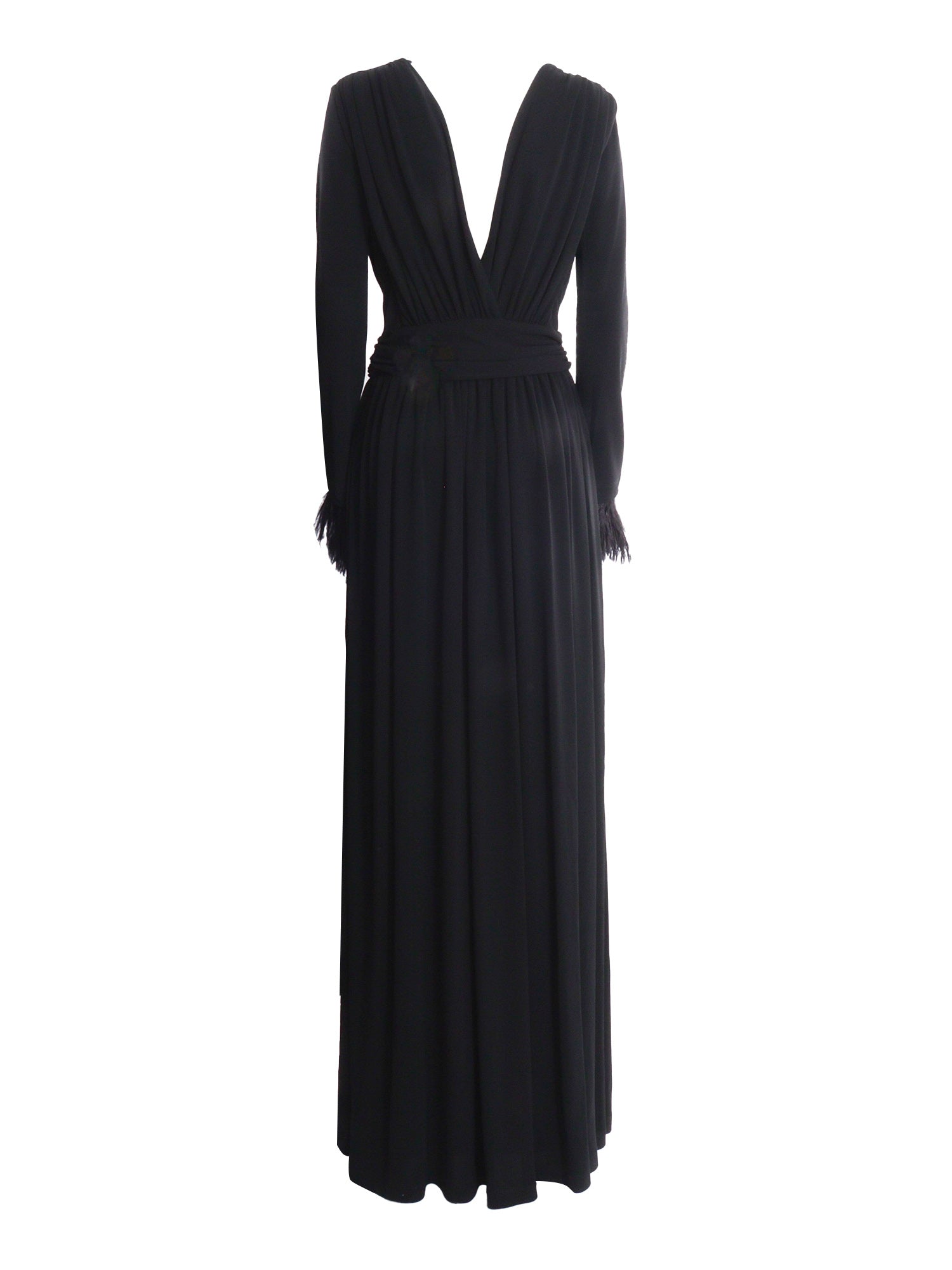 Pleated Dress With Feathers Black Viscose Long
