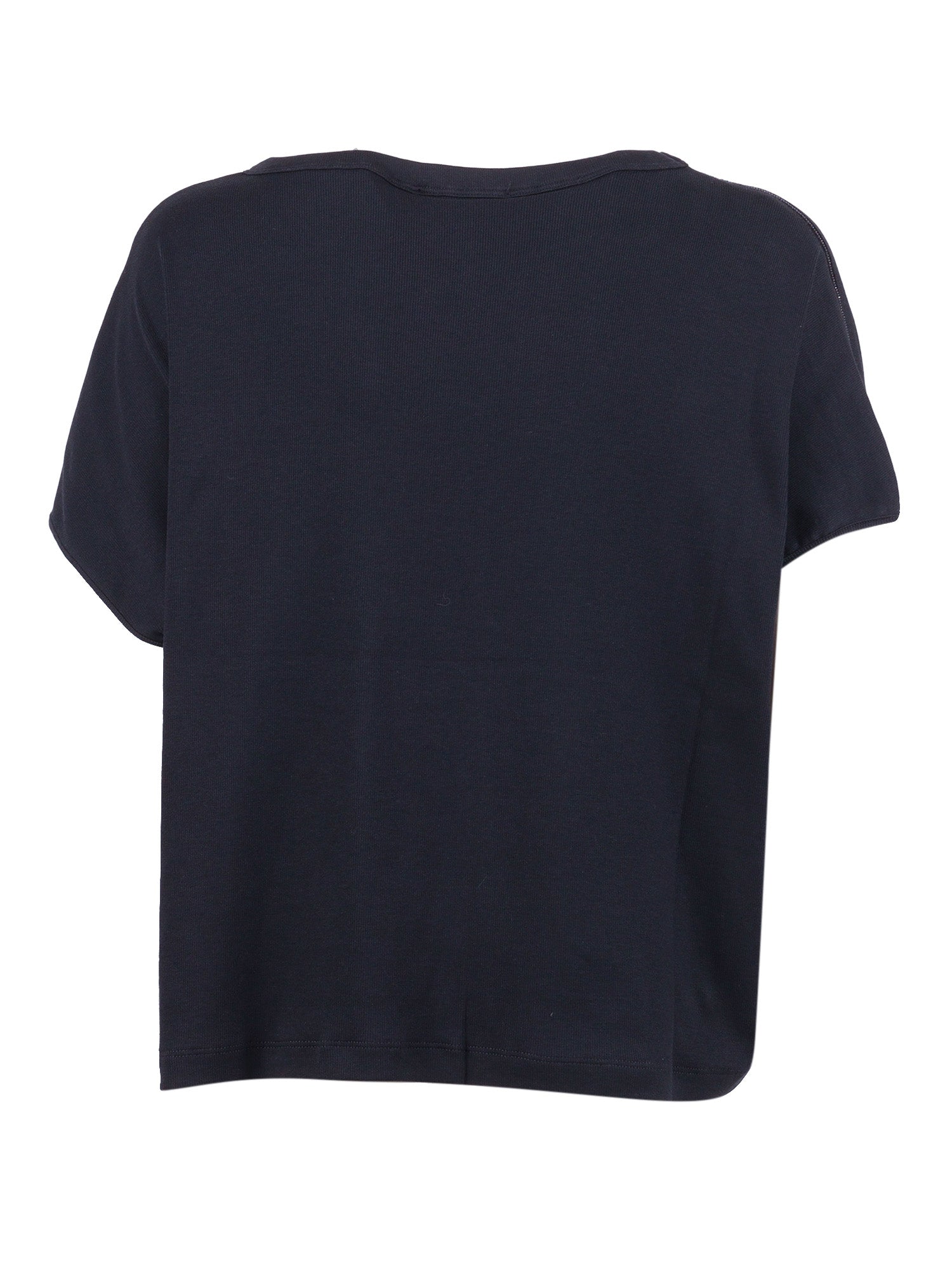 Ribbed Jersey T-Shirt With Knit Detail On Shoulder Blue Cotton Elastane