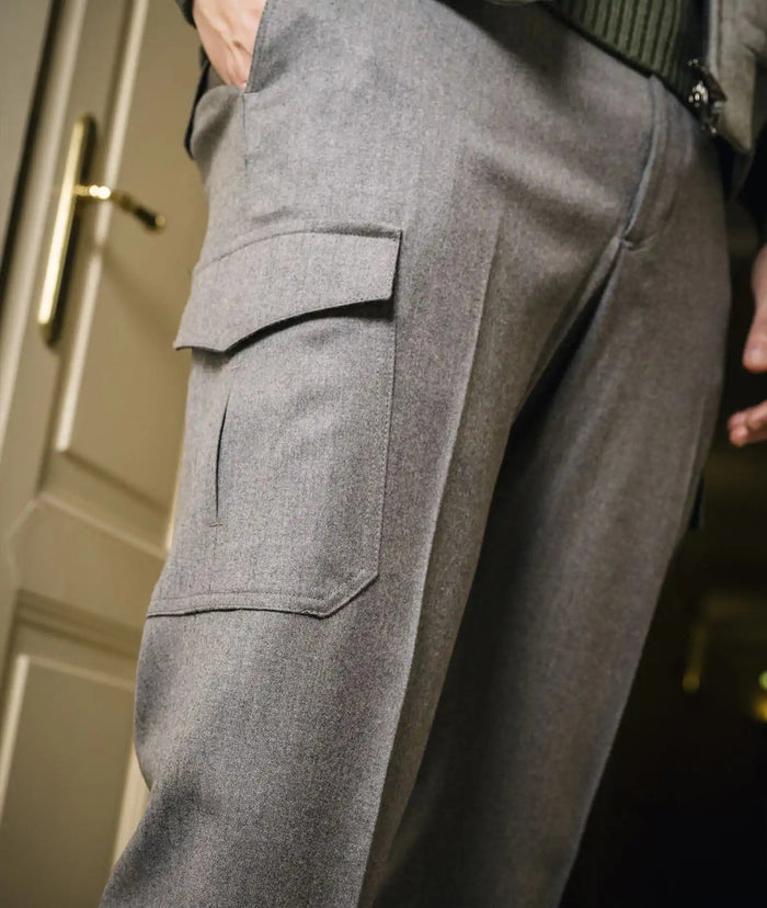 Wool Cargo Trousers Verbier Gray No Pinces