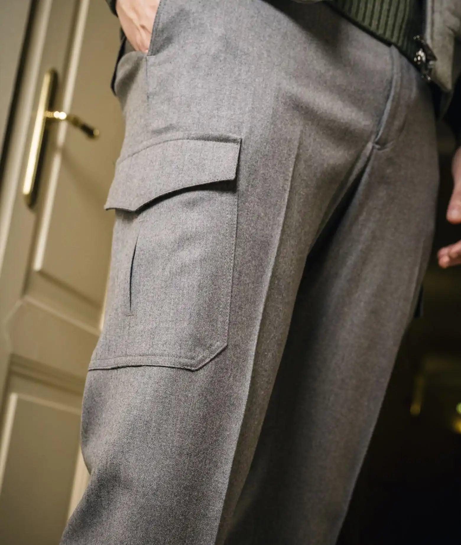 Wool Cargo Trousers Verbier Blue No Pinces