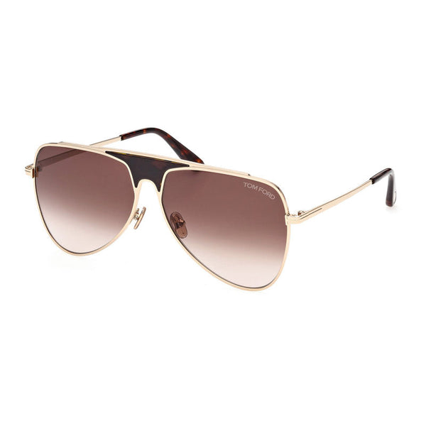 Tom Ford Sunglasses Aviator Full Rim, Shiny Rose Gold Frame And Brown Gradient Lens Ft093528f