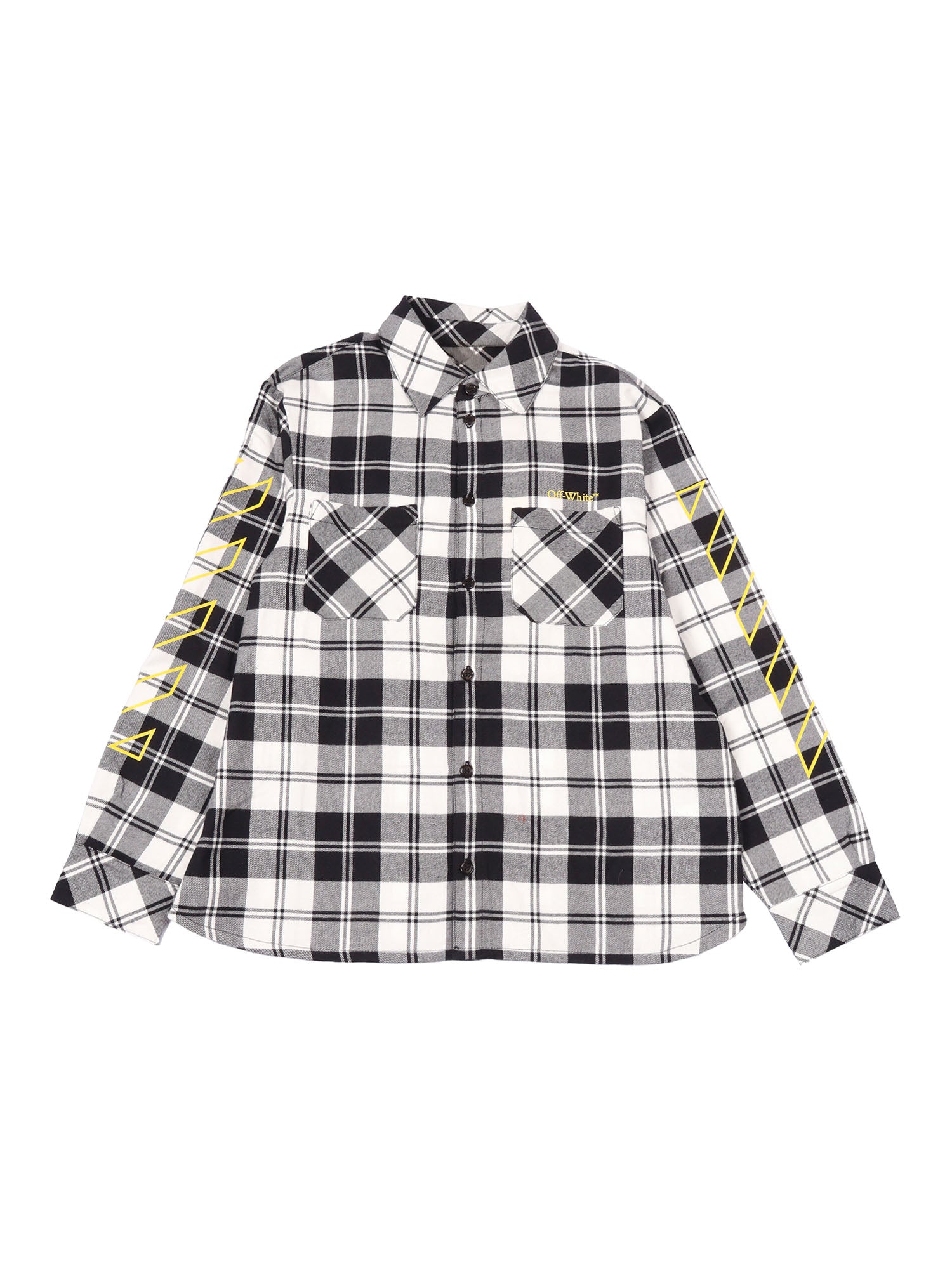 Bookish Diag Flan Shirt L-S Black - Yell White Cotton