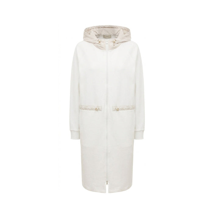 Herno Long Hooded Zip Coat White Cotton Polyester