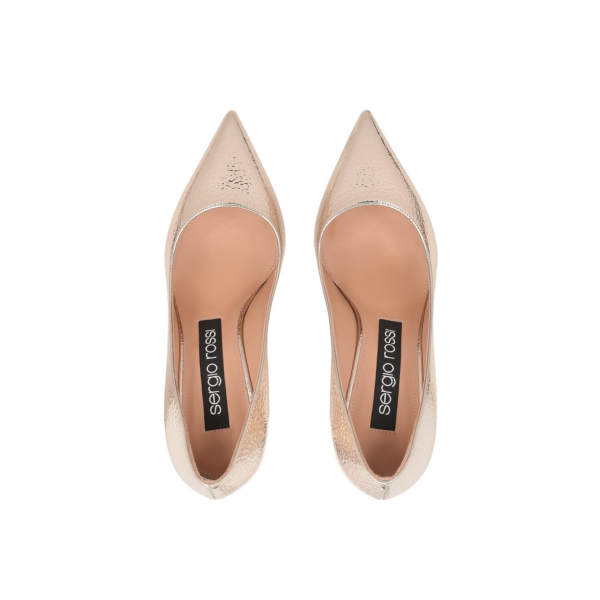 Sergio Rossi Godiva 090 Crack Mirror Leather Pumps Rose Gold Calf