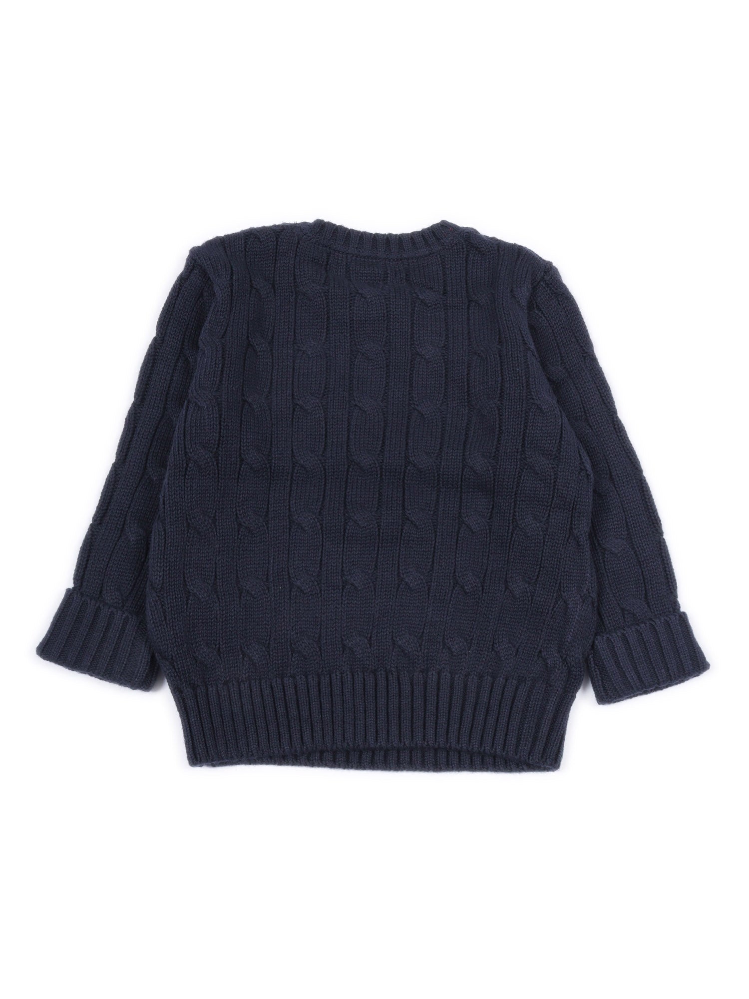 Ls Cable Cn-Tops-Sweater Blue Cotton Crewneck