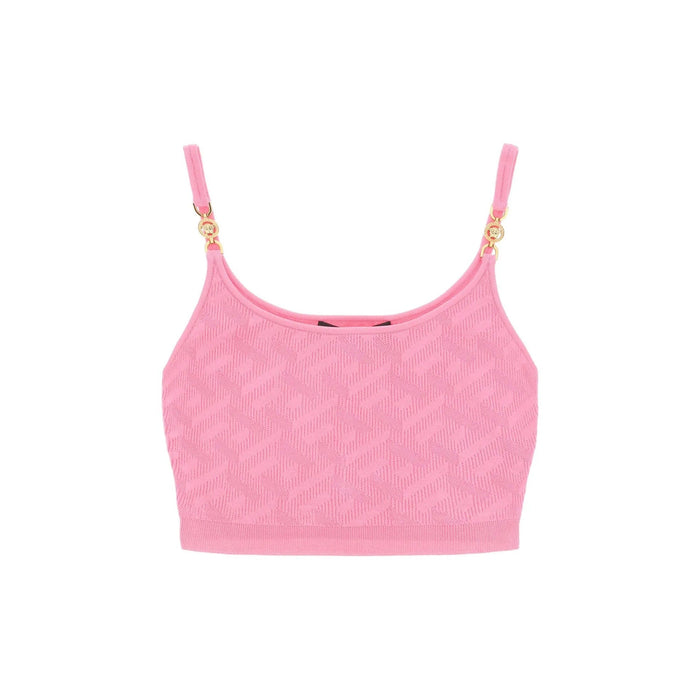 Versace La Greca Cropped Top Pink Elastane Polyamide Viscose