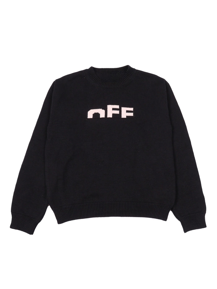 Type Logo Knit Crew Black - Soft Pink Cotton Sweatshirt