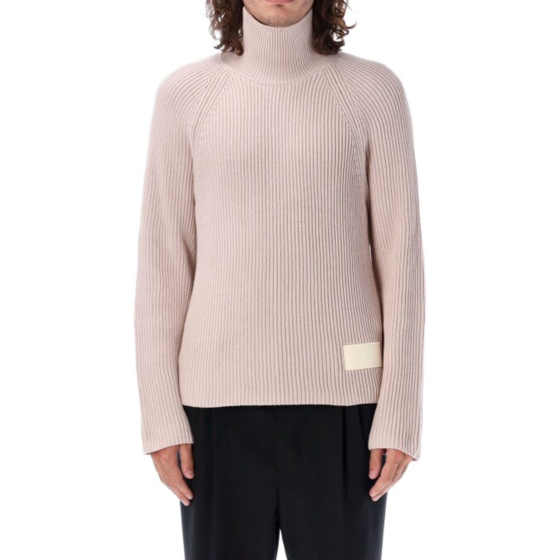 Ami Paris Turtleneck Sweater Pink Cotton Wool
