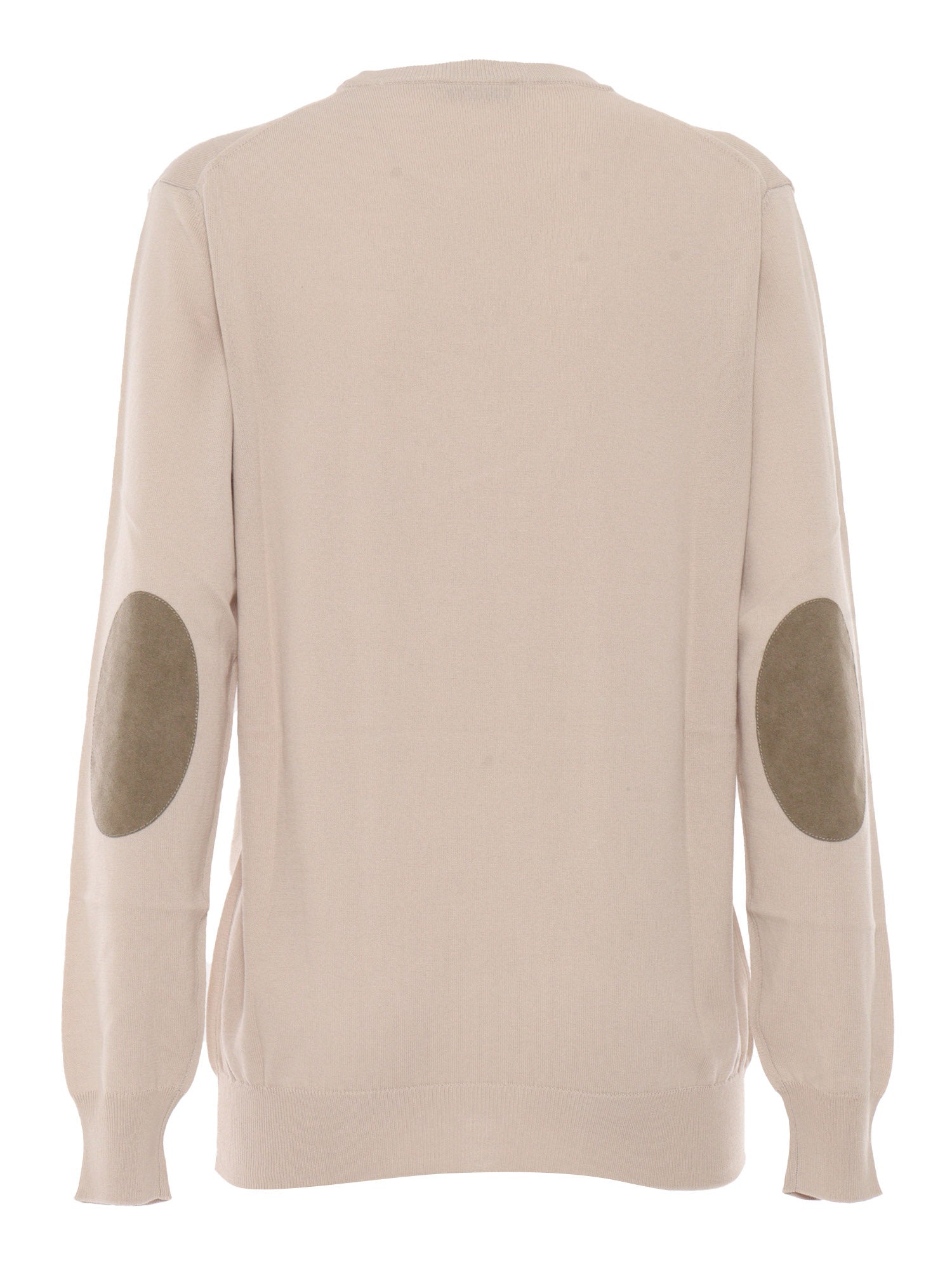 SHORT SLEEVE SWEATER WITH ALCANTARA PATCH Beige Cotton Crewneck