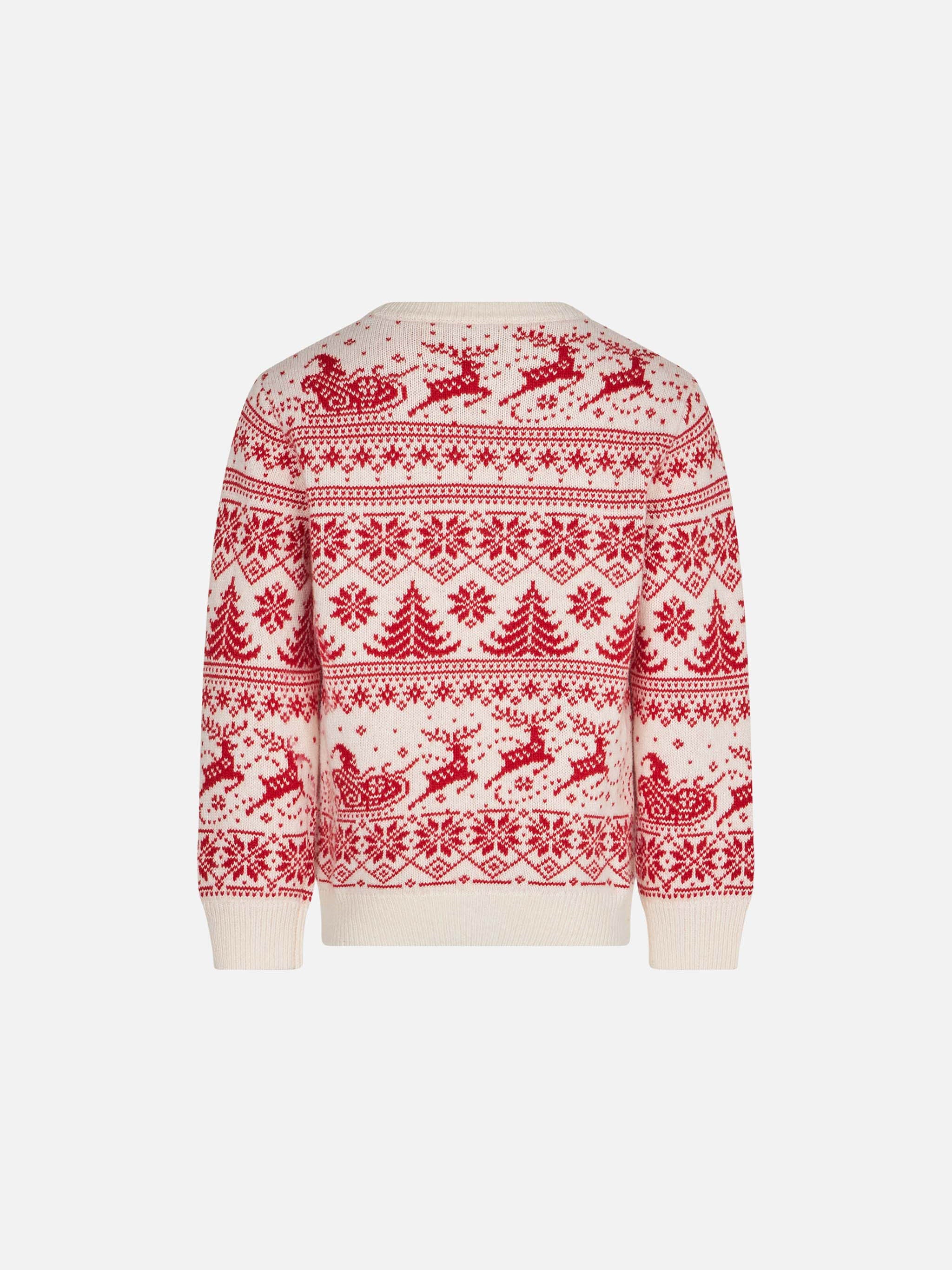Girl Sweater With I Believe Santa Jacquard White