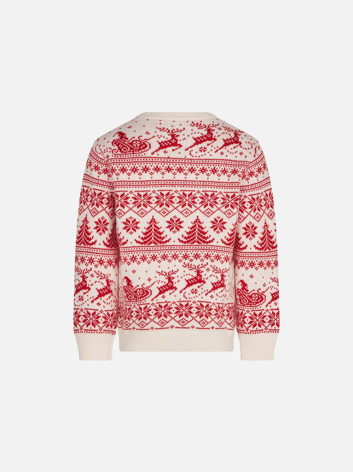 Girl Sweater With I Believe Santa Jacquard White