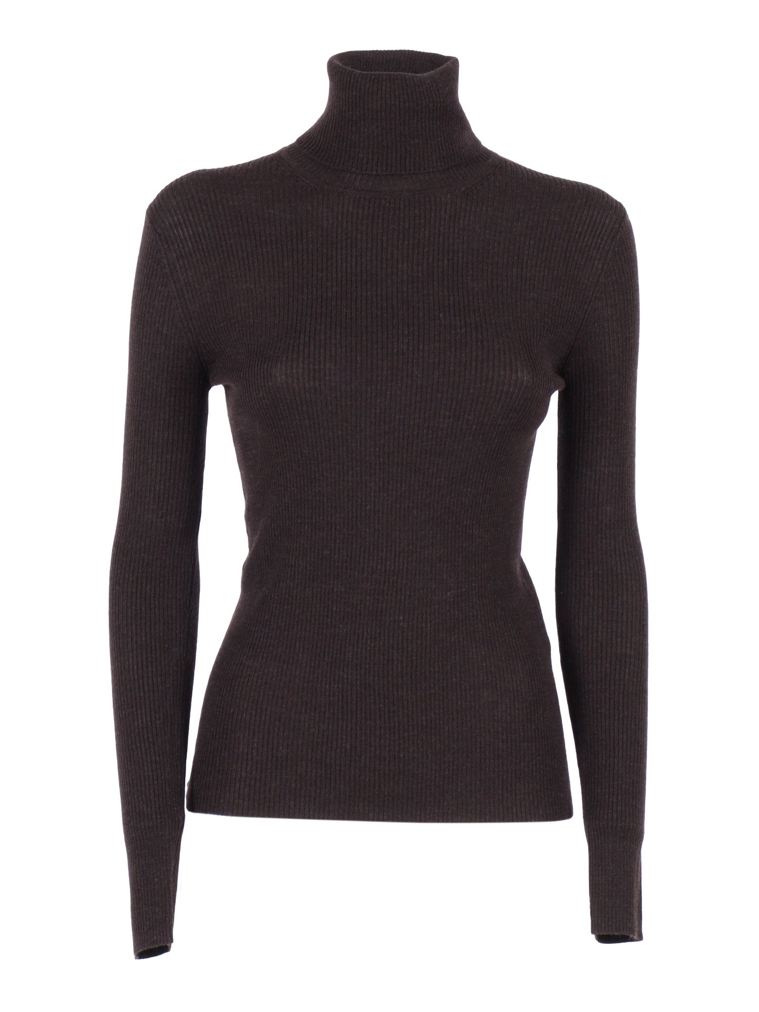 High Neck Sweater Brown Wool Turtleneck