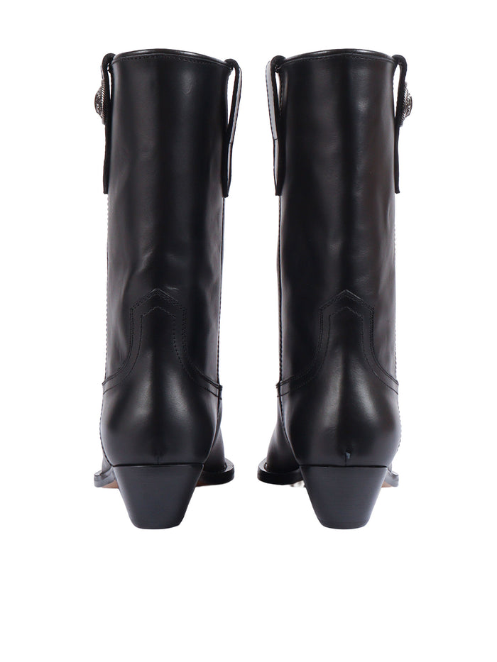 New Tex With Button Black Leather Sole Rubber Booties