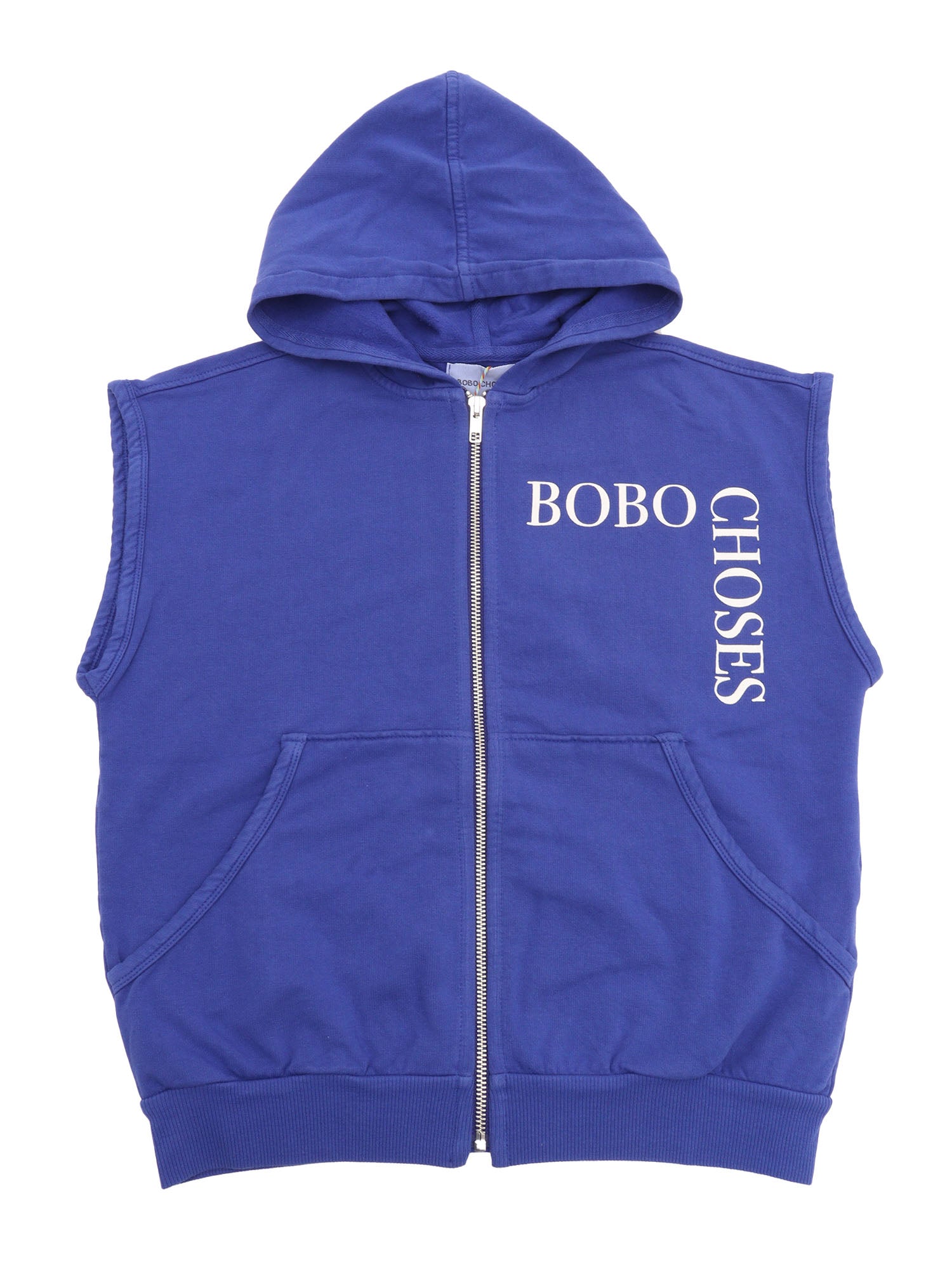 Bobo Choses Sleeveles Zipped Hoodie Blue Elastane Organic Cotton Sweatshirt