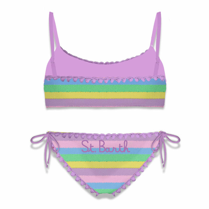 Girl Bralette Bikini With Multicolor Striped