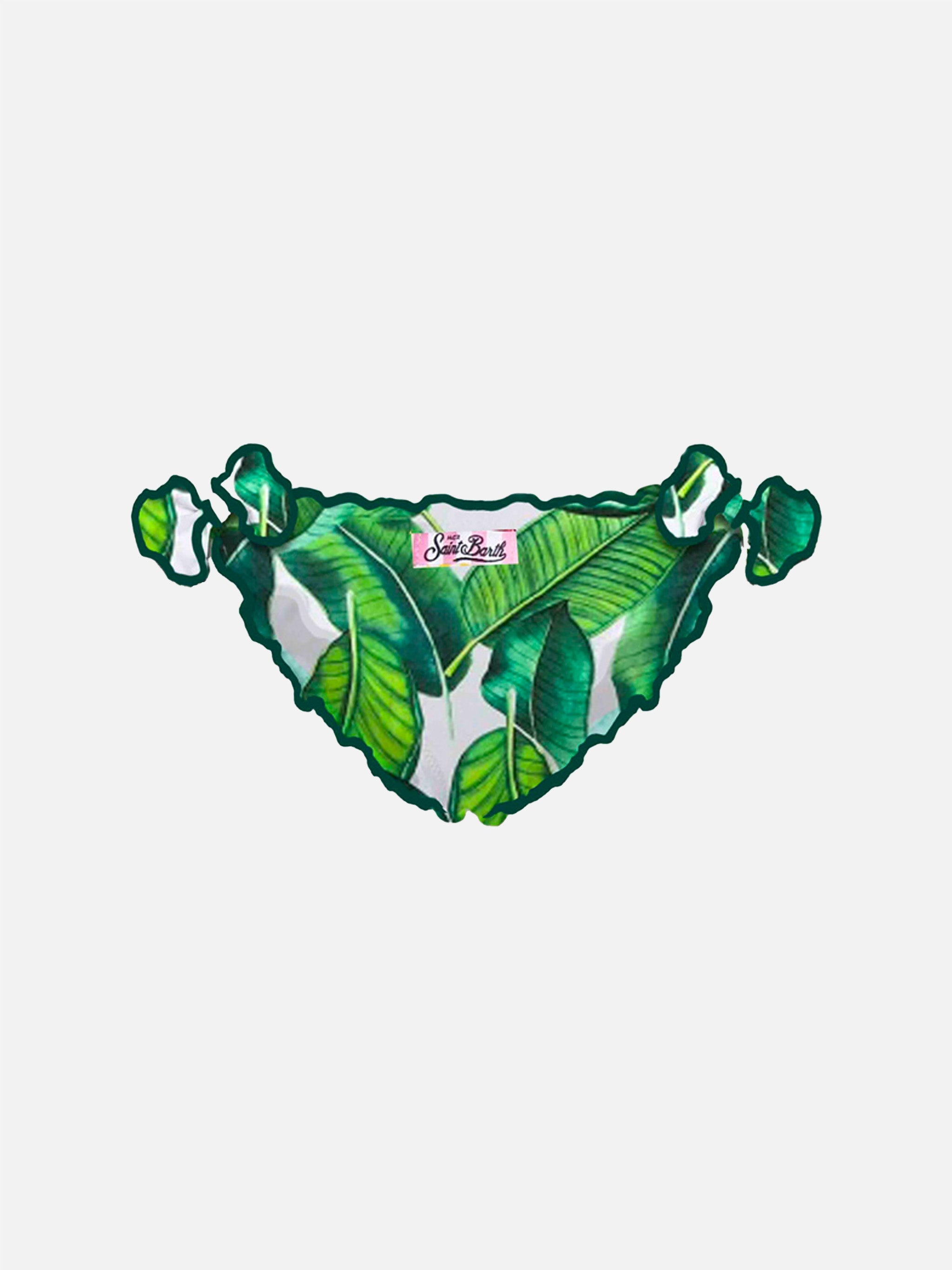 Girl Swim Briefs With Tropical Print Brown Bottom