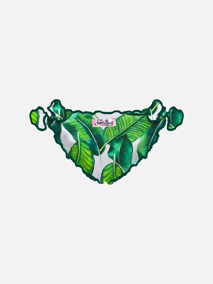 Girl Swim Briefs With Tropical Print Brown Bottom