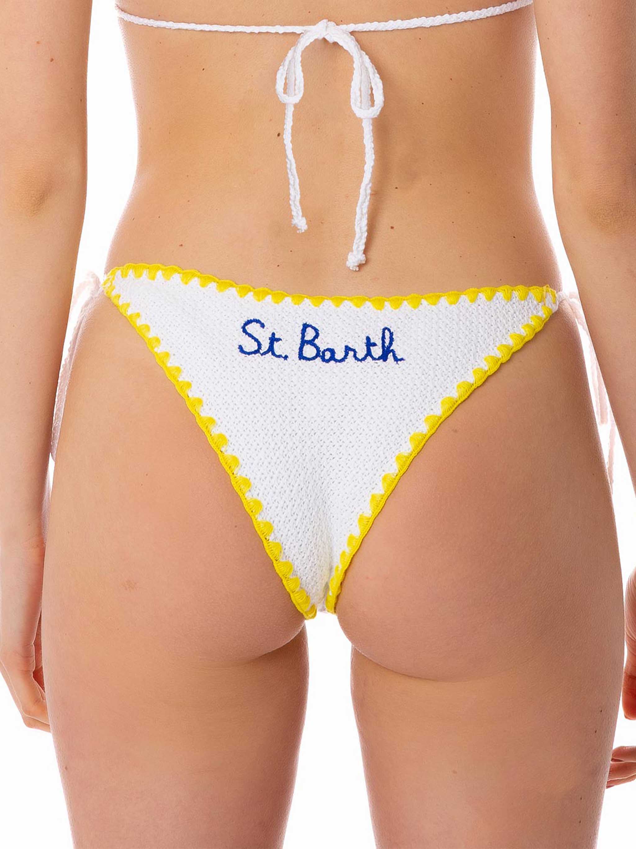 Marielle White Crochet Swim Briefs With Floral Embroidery Bottom