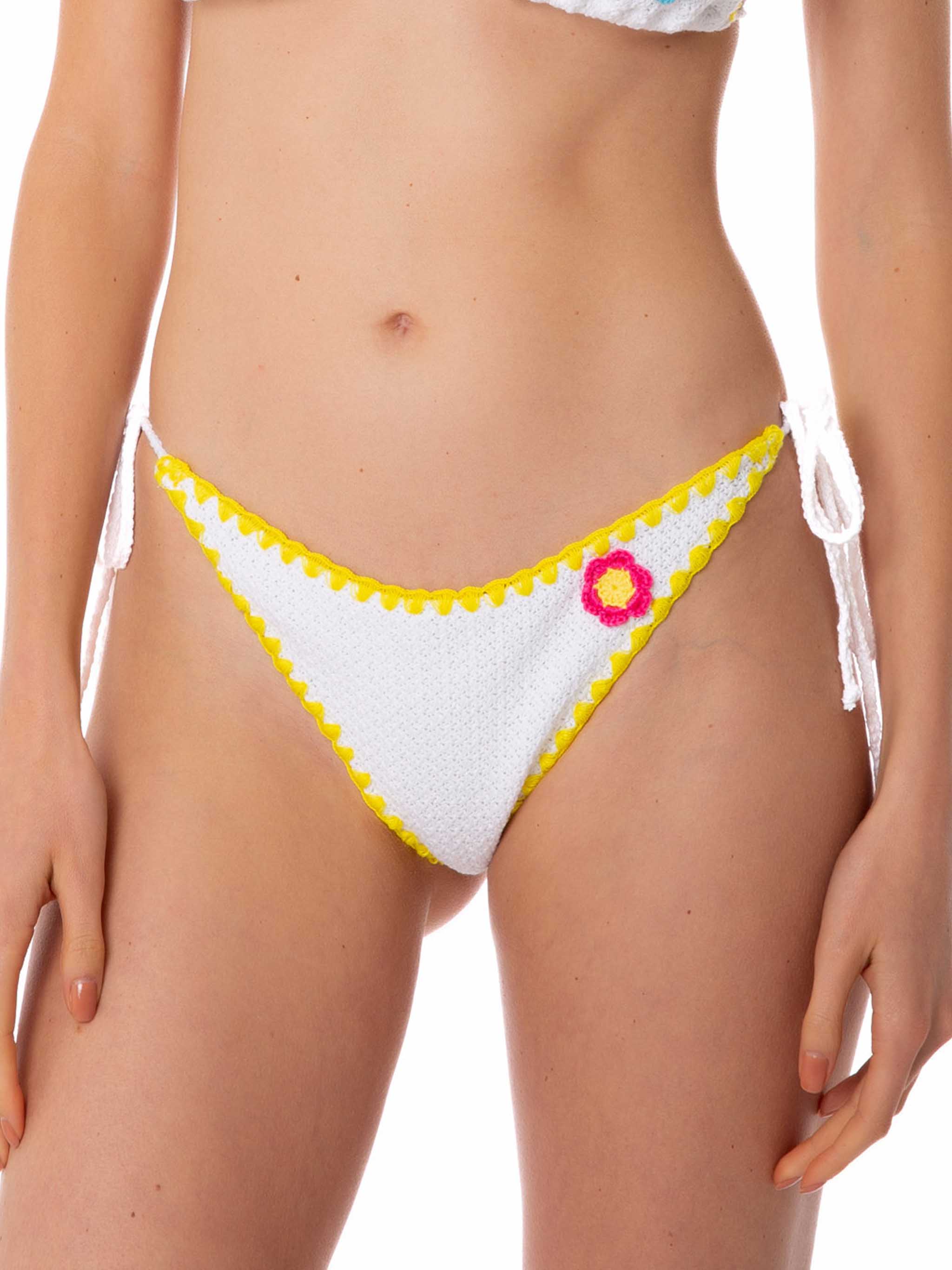 Marielle White Crochet Swim Briefs With Floral Embroidery __single__ Bottom