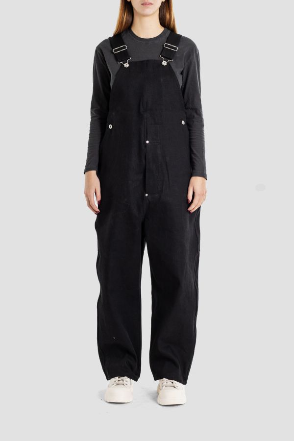Tuki Dense cotton canvas overalls in black