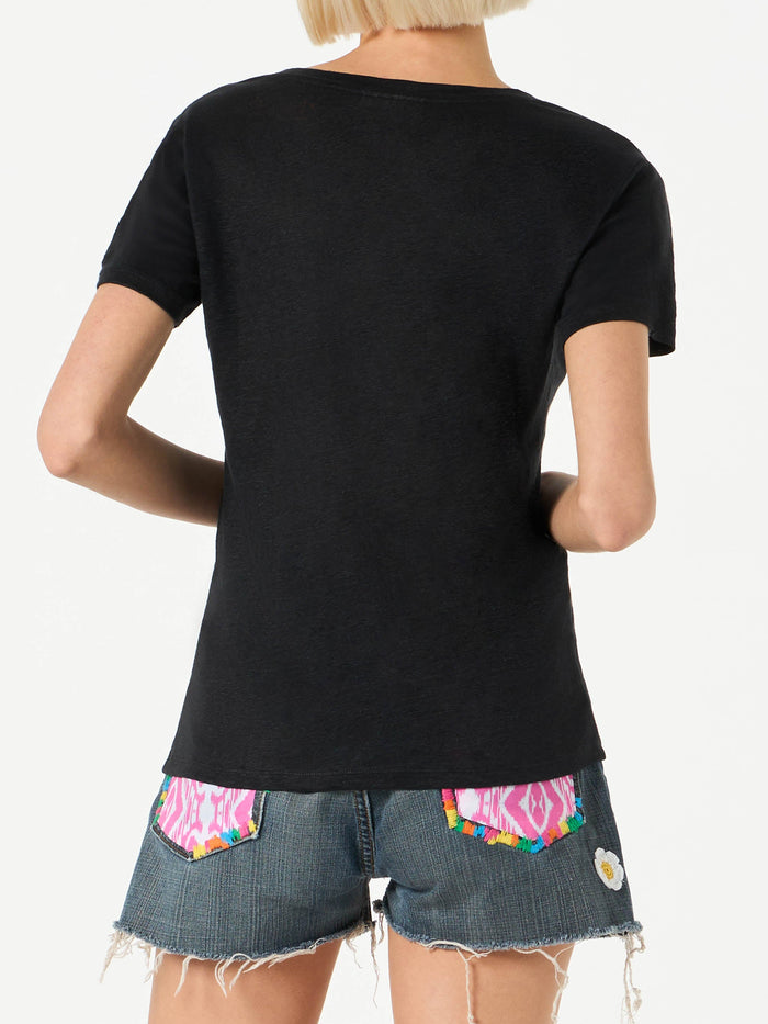 Woman Black Linen T-Shirt
