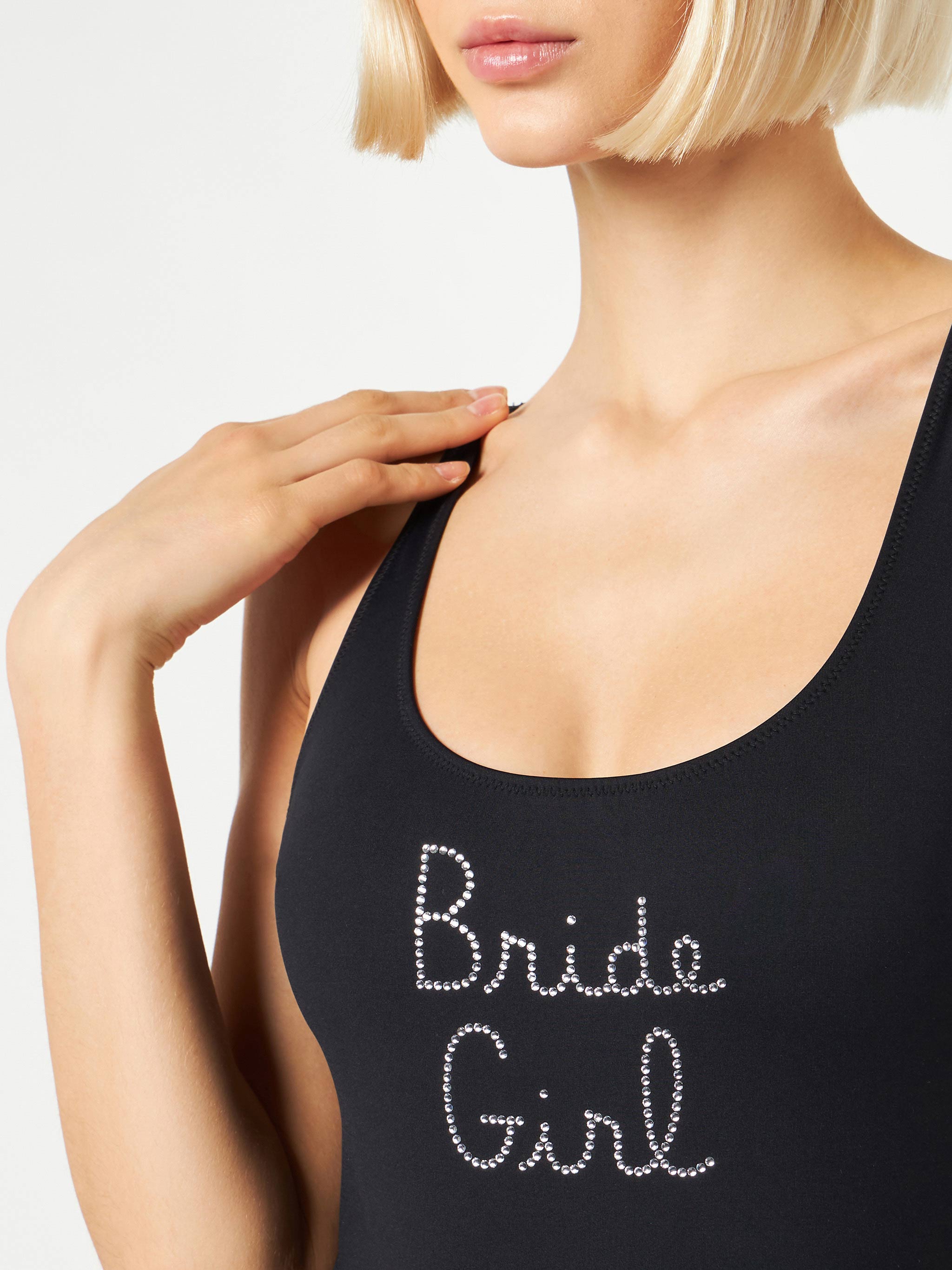 Lora Black One-Piece Swimsuit With Bride Girl Rhinestone Embroidery One Piece