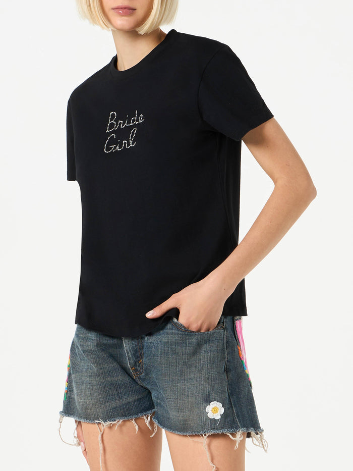 Black Emilie T-Shirt With Bride Girl Rhinestone Embroidery