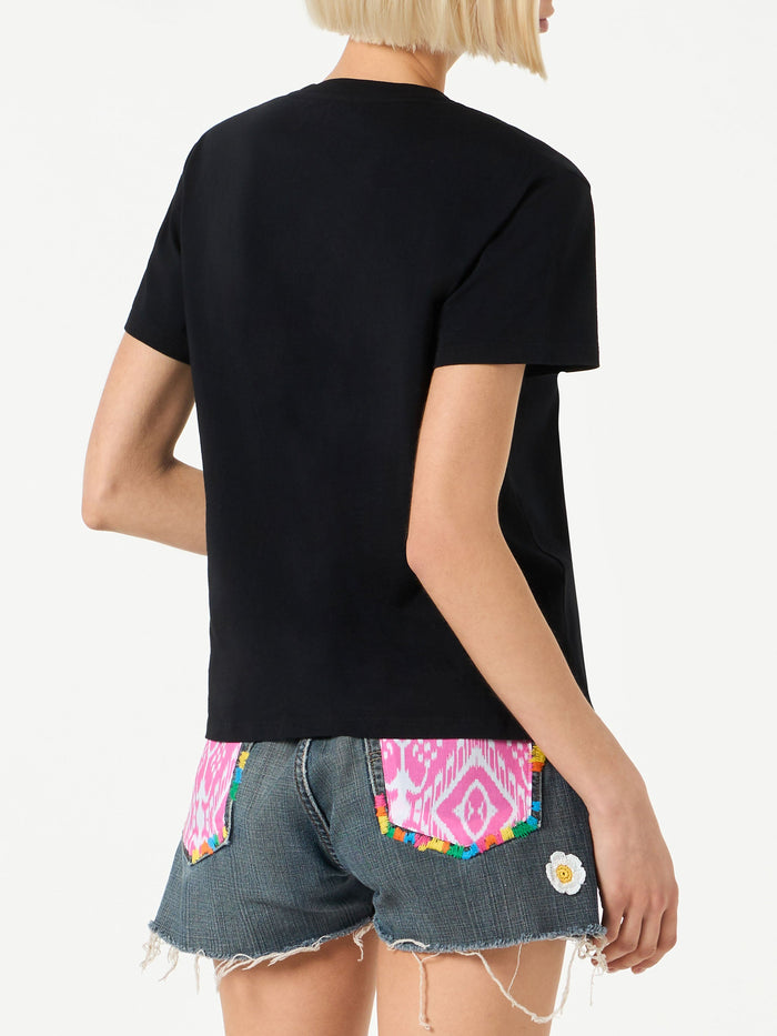 Black Emilie T-Shirt With Bride Girl Rhinestone Embroidery