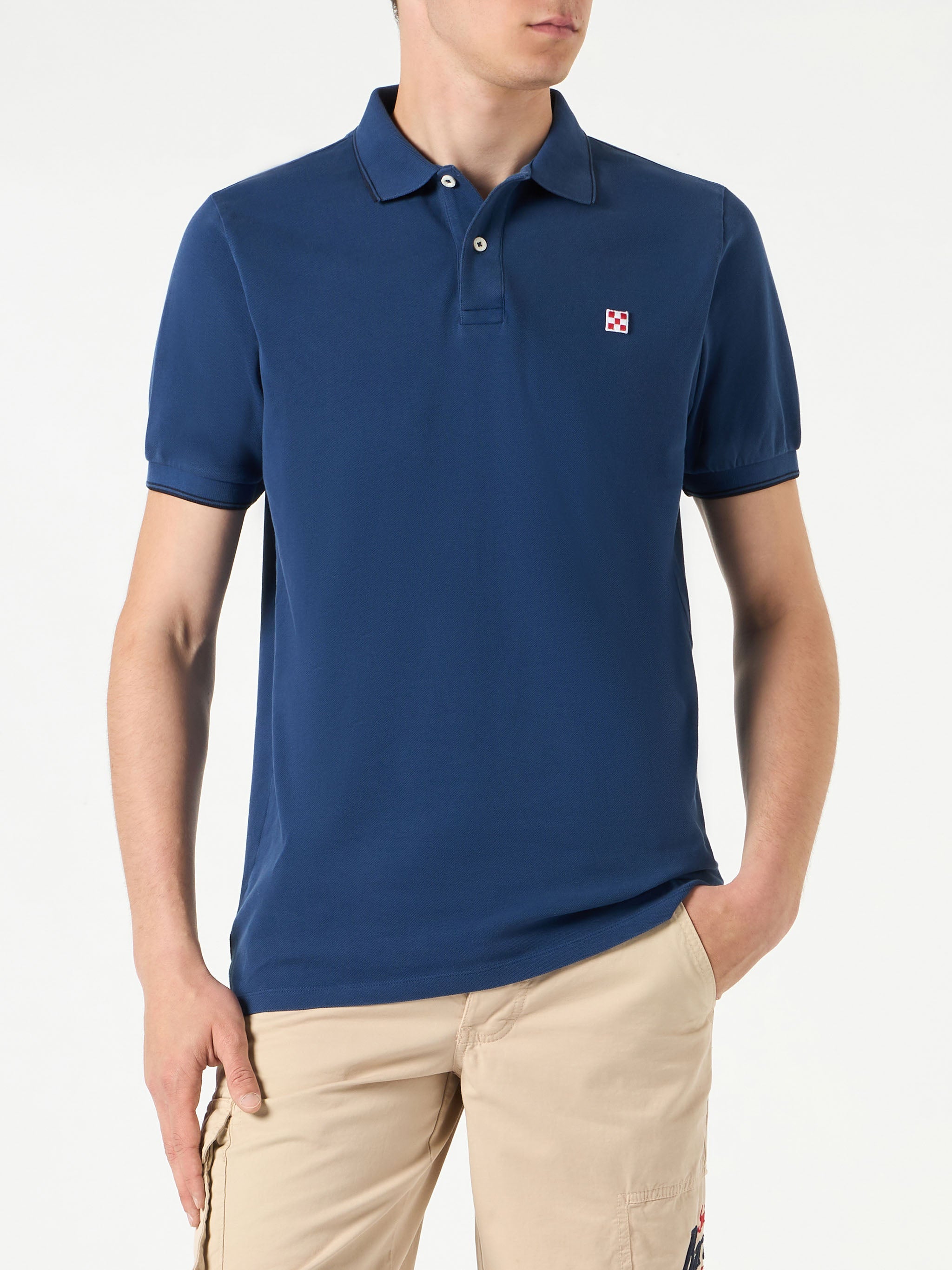 Blue Denim Piquet Polo With St. Barth Logo Shirt