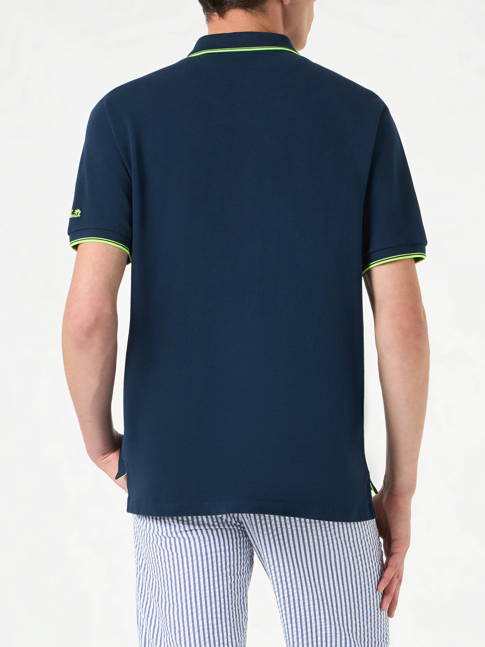 Blue Piquet Polo With St. Barth Logo And Contrasts Shirt