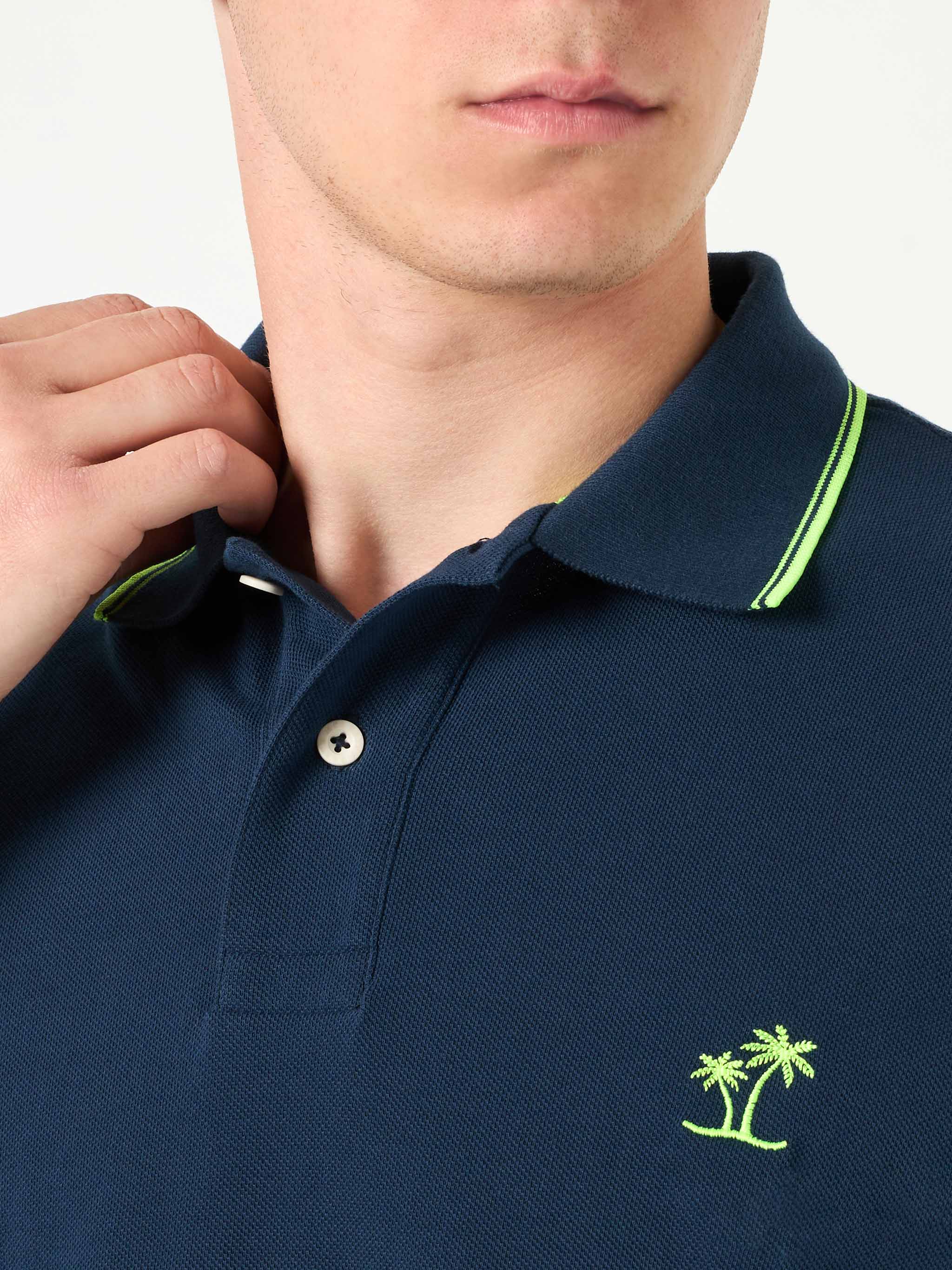 Blue Piquet Polo With St. Barth Logo And Contrasts Shirt