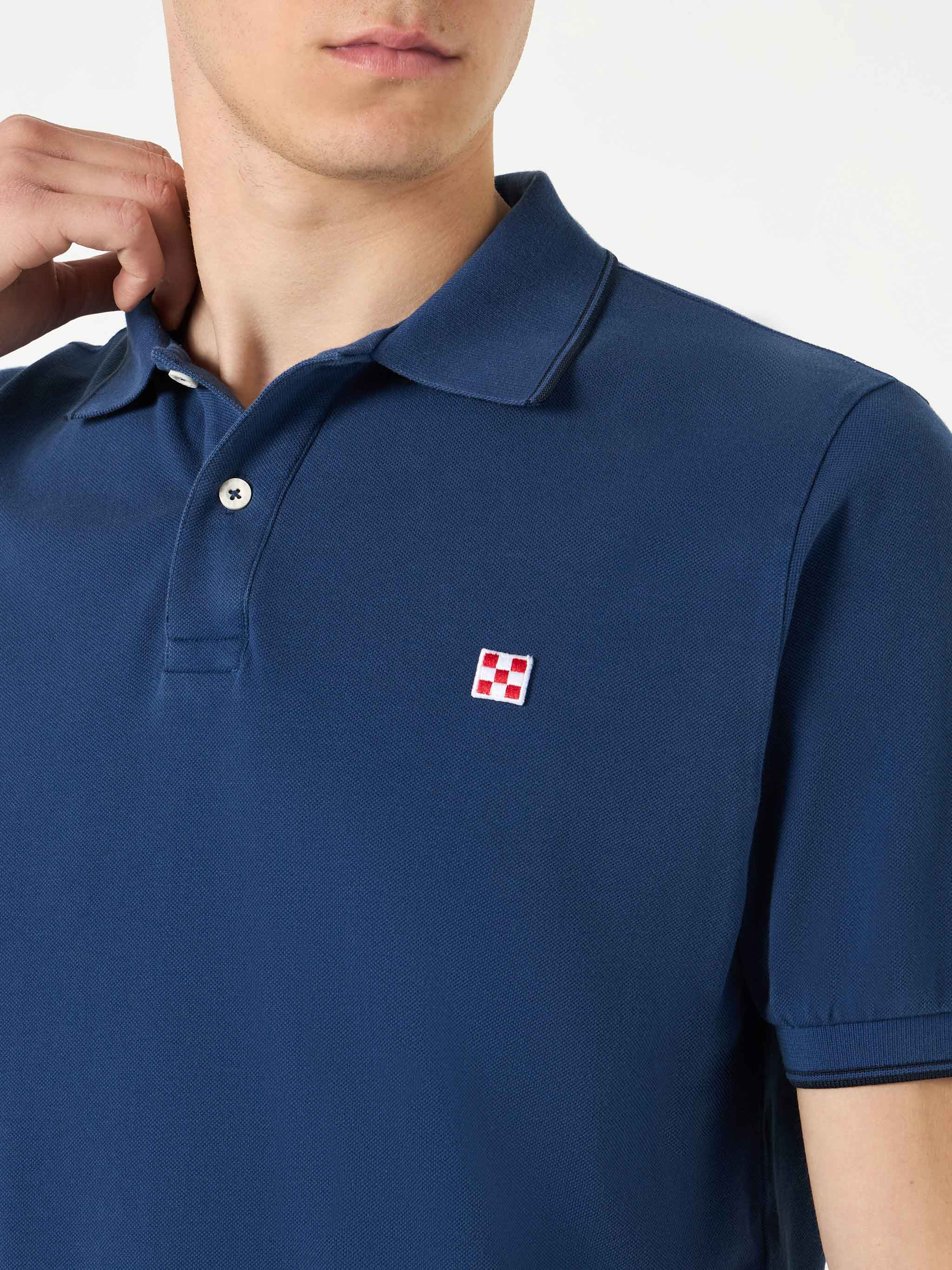 Blue Denim Piquet Polo With St. Barth Logo Shirt