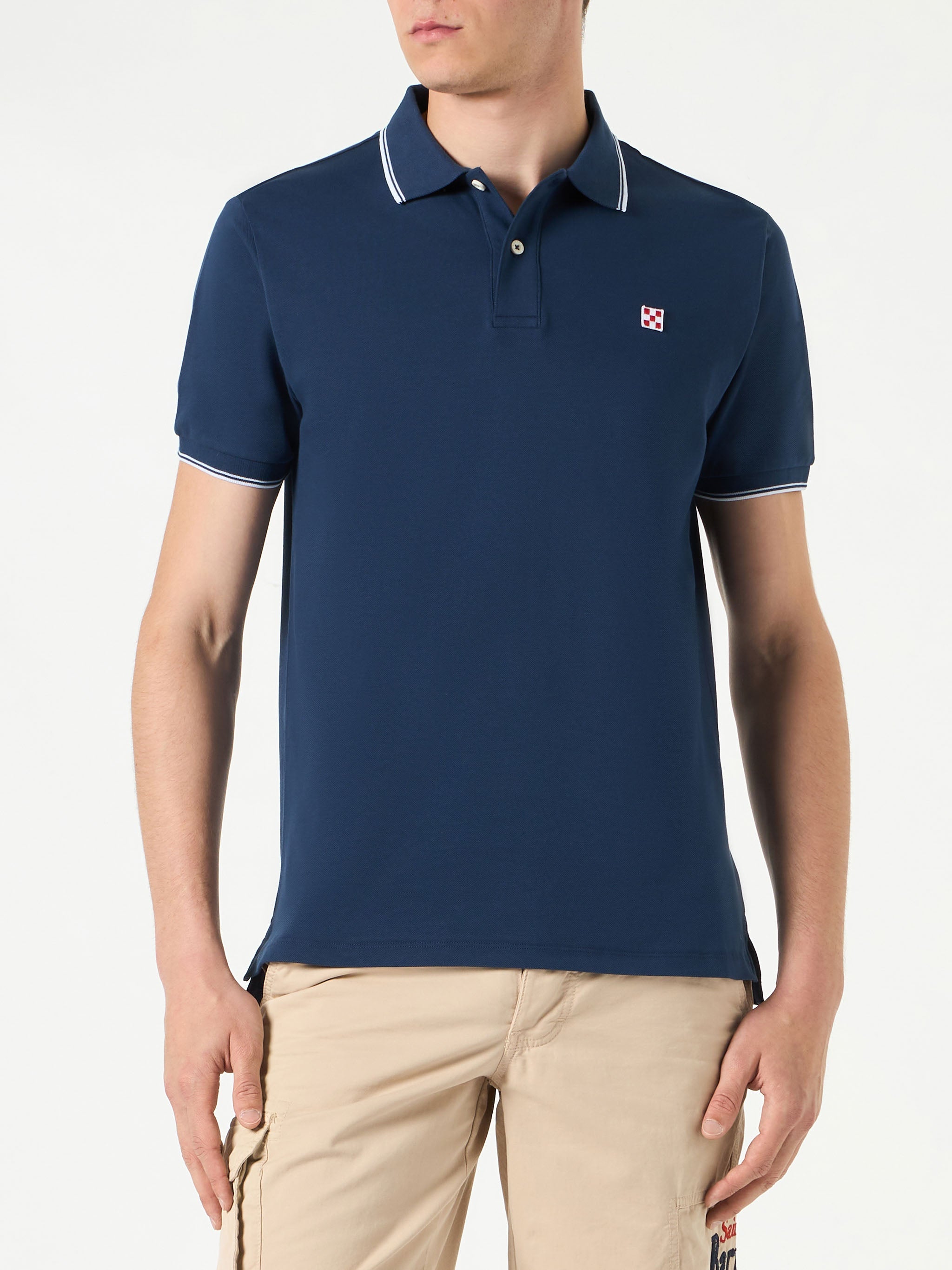 Blue Navy Piquet Polo With St. Barth Logo Shirt