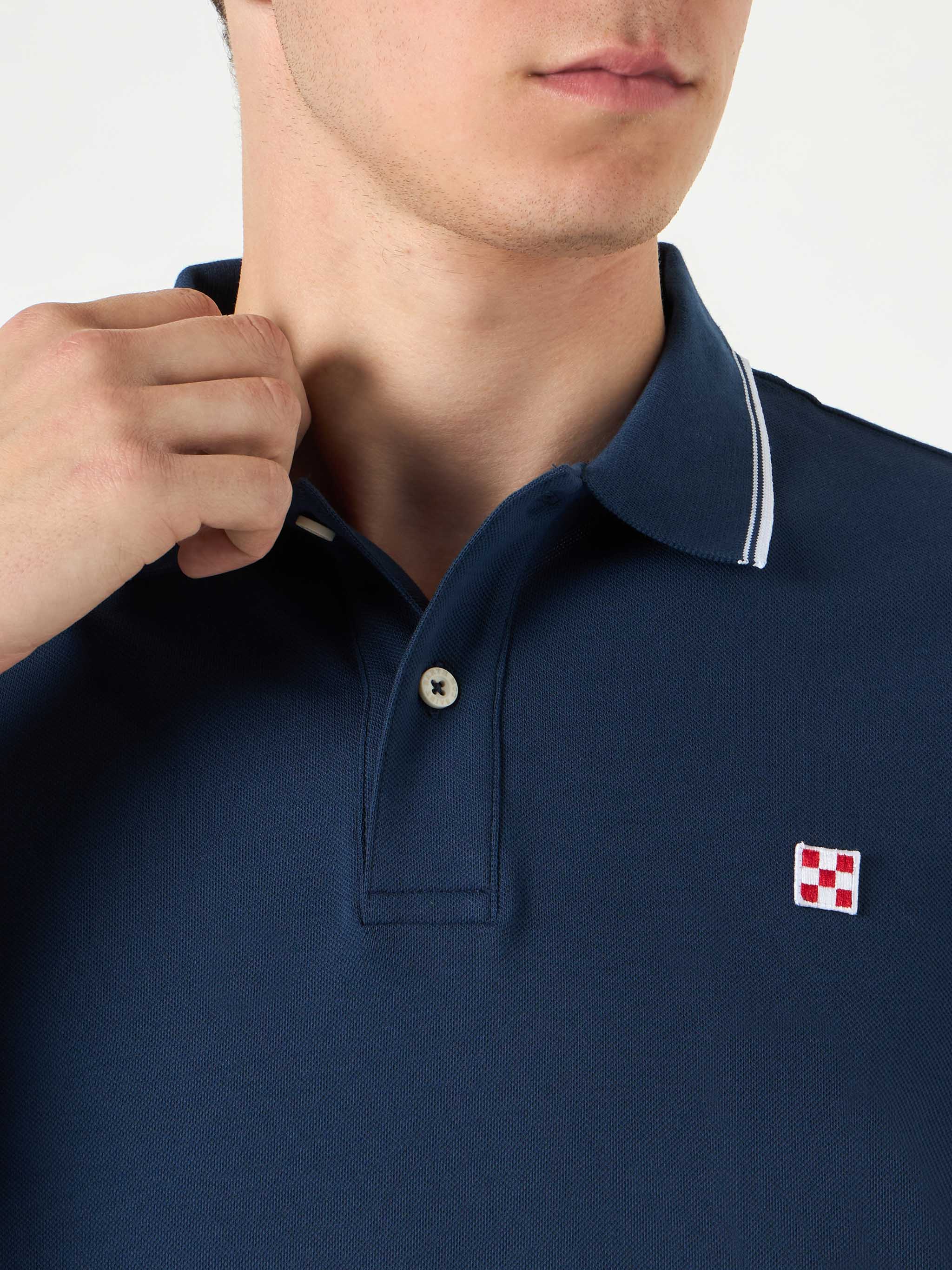 Blue Navy Piquet Polo With St. Barth Logo Shirt