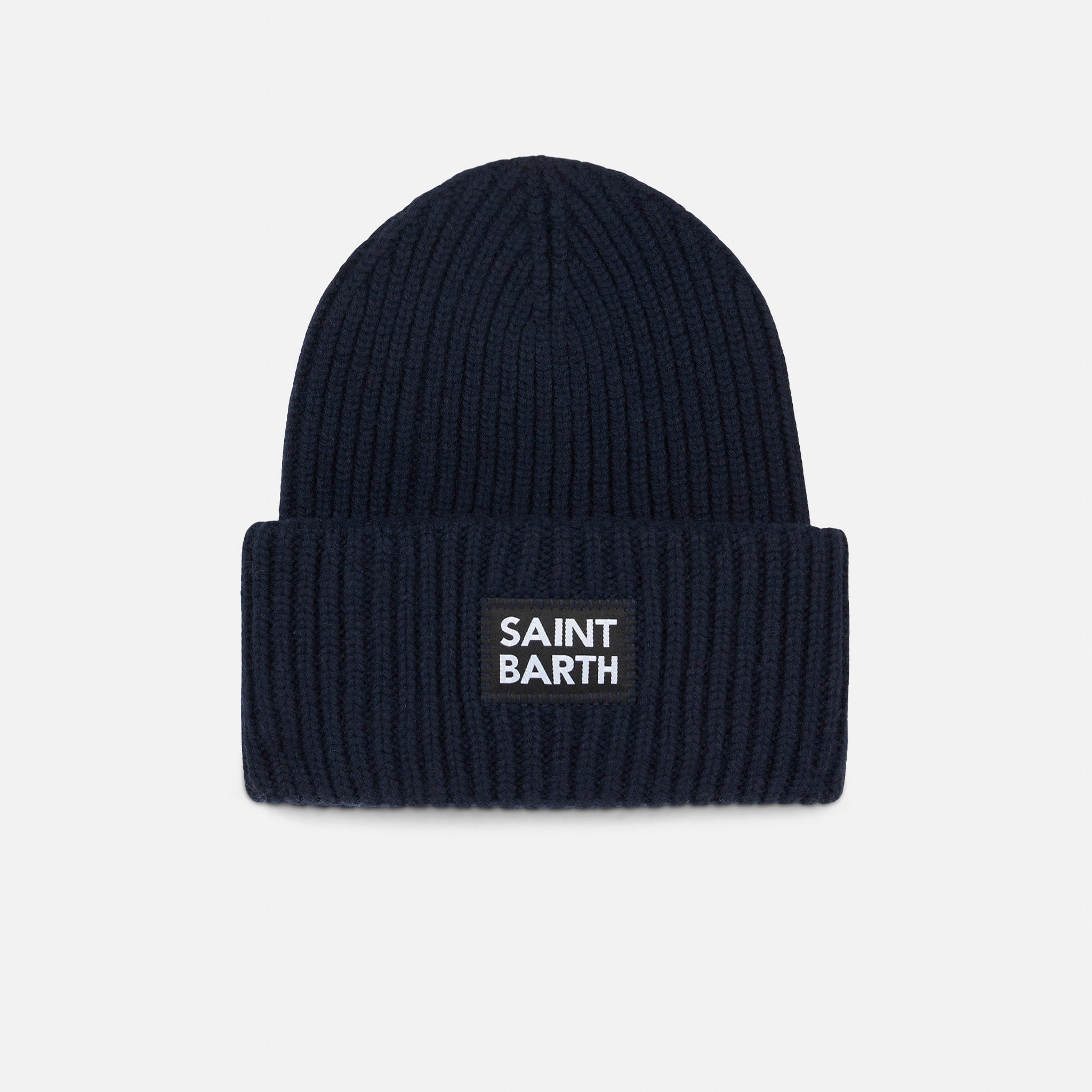 Navy Blue Ribbed Beanie With Saint Barth Patch Hat