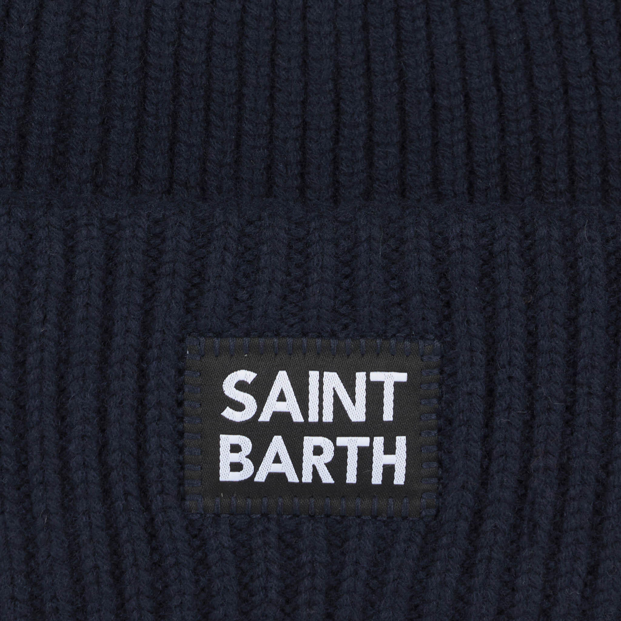 Navy Blue Ribbed Beanie With Saint Barth Patch Hat