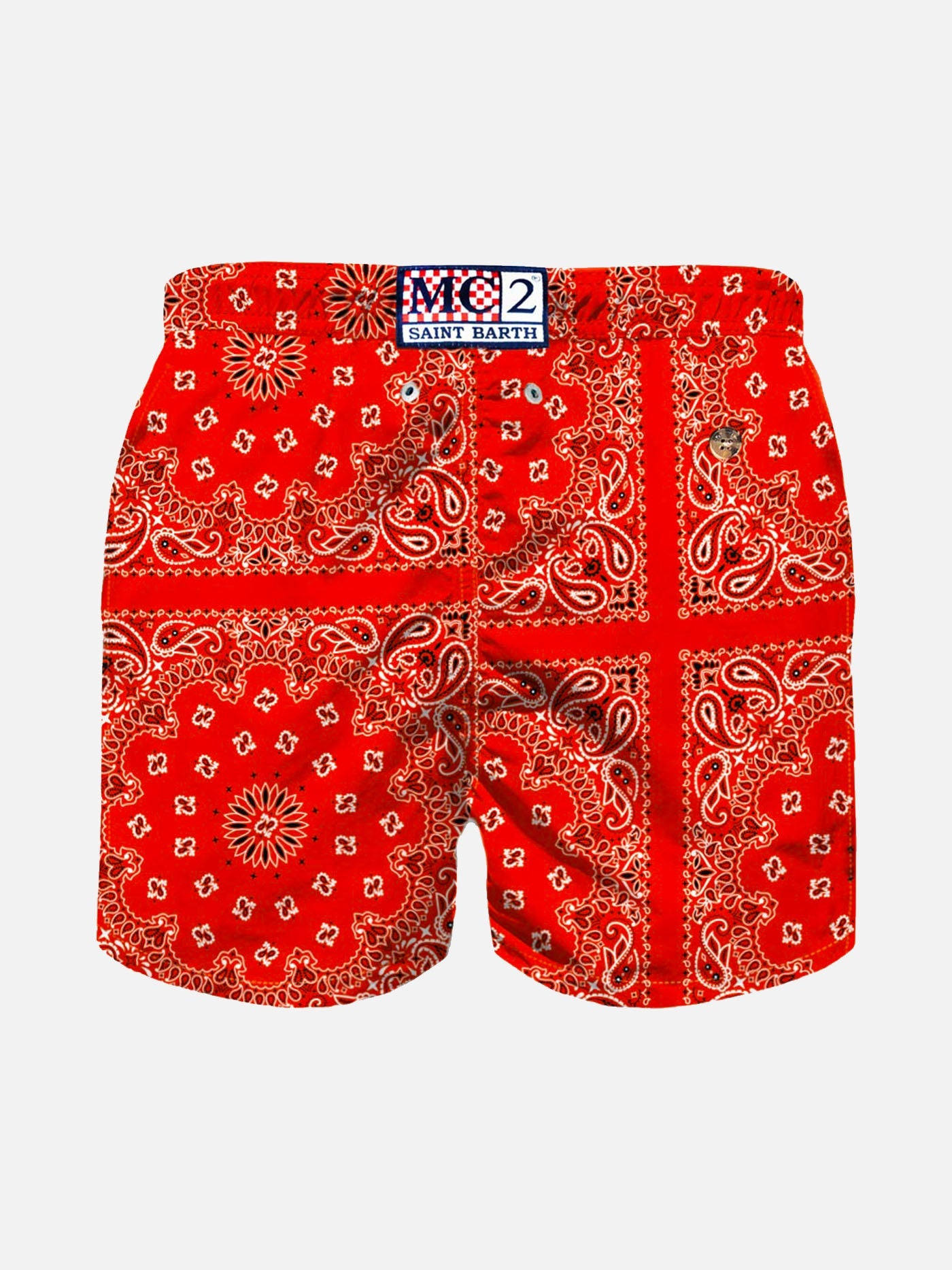 Boy Swim Shorts With Bandanna Print Red Swimshort