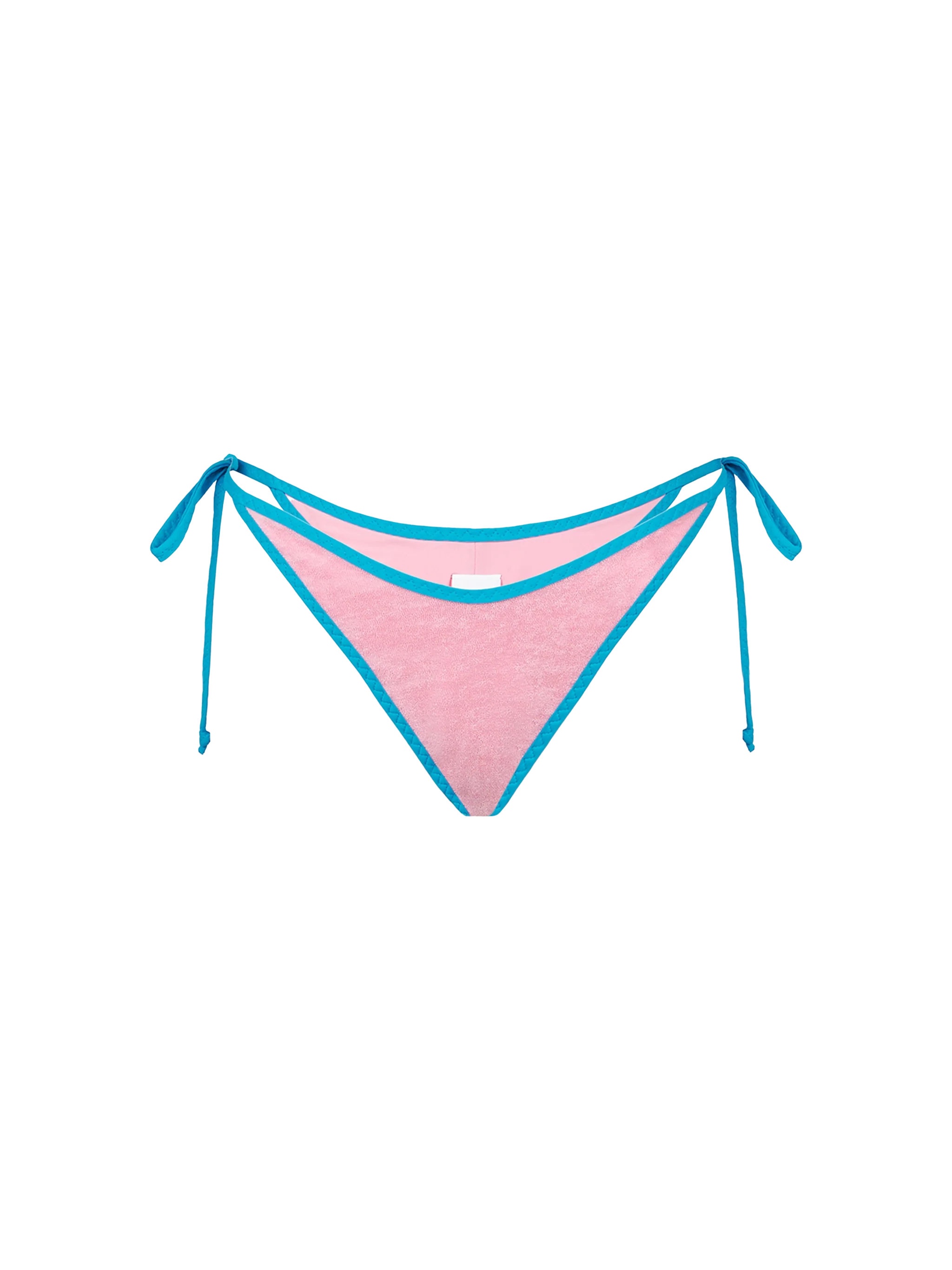 Norah Pink Terry Effect Solid String Swim Briefs Bottom