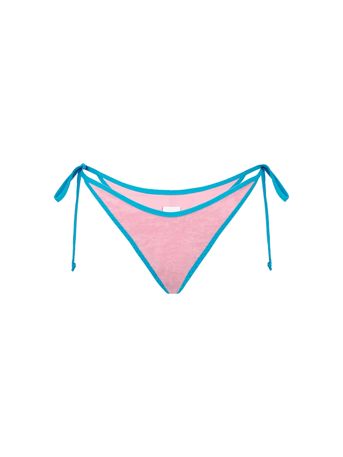 Norah Pink Terry Effect Solid String Swim Briefs Bottom