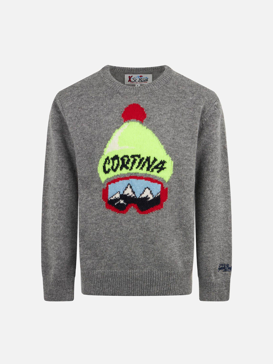 Boy Crewneck Sweater With Cortina Hat Print Grey