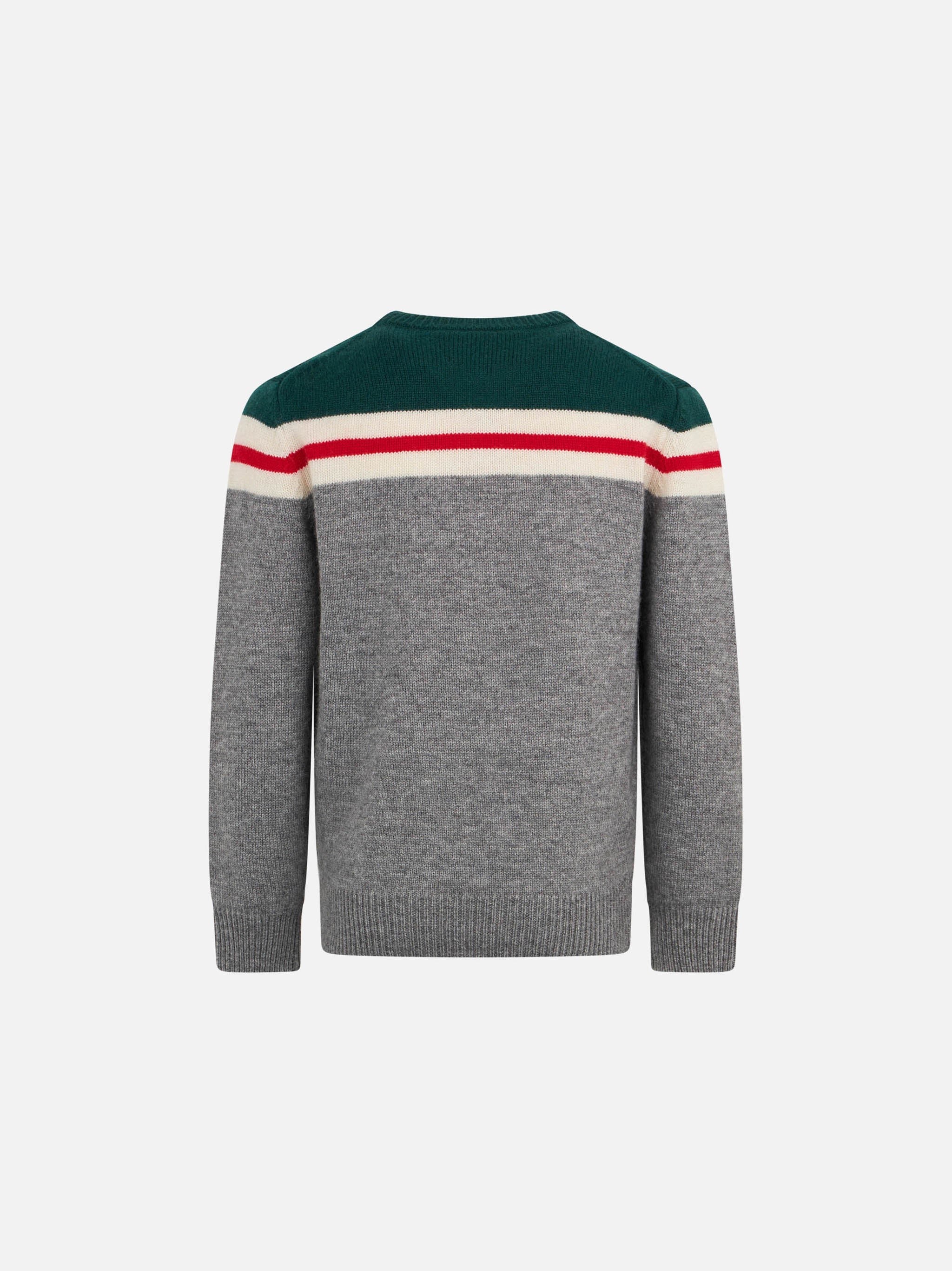 Boy Crewneck Sweater With St. Barth Ski Club Patch Green
