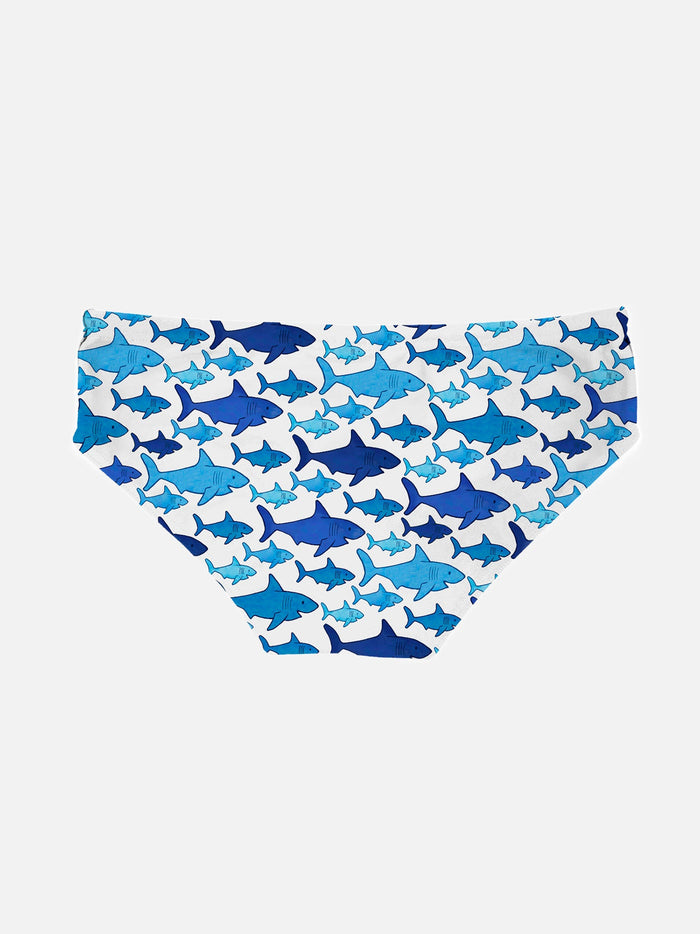 Multi Shark Print Boy Swim Briefs White Brief / Slip