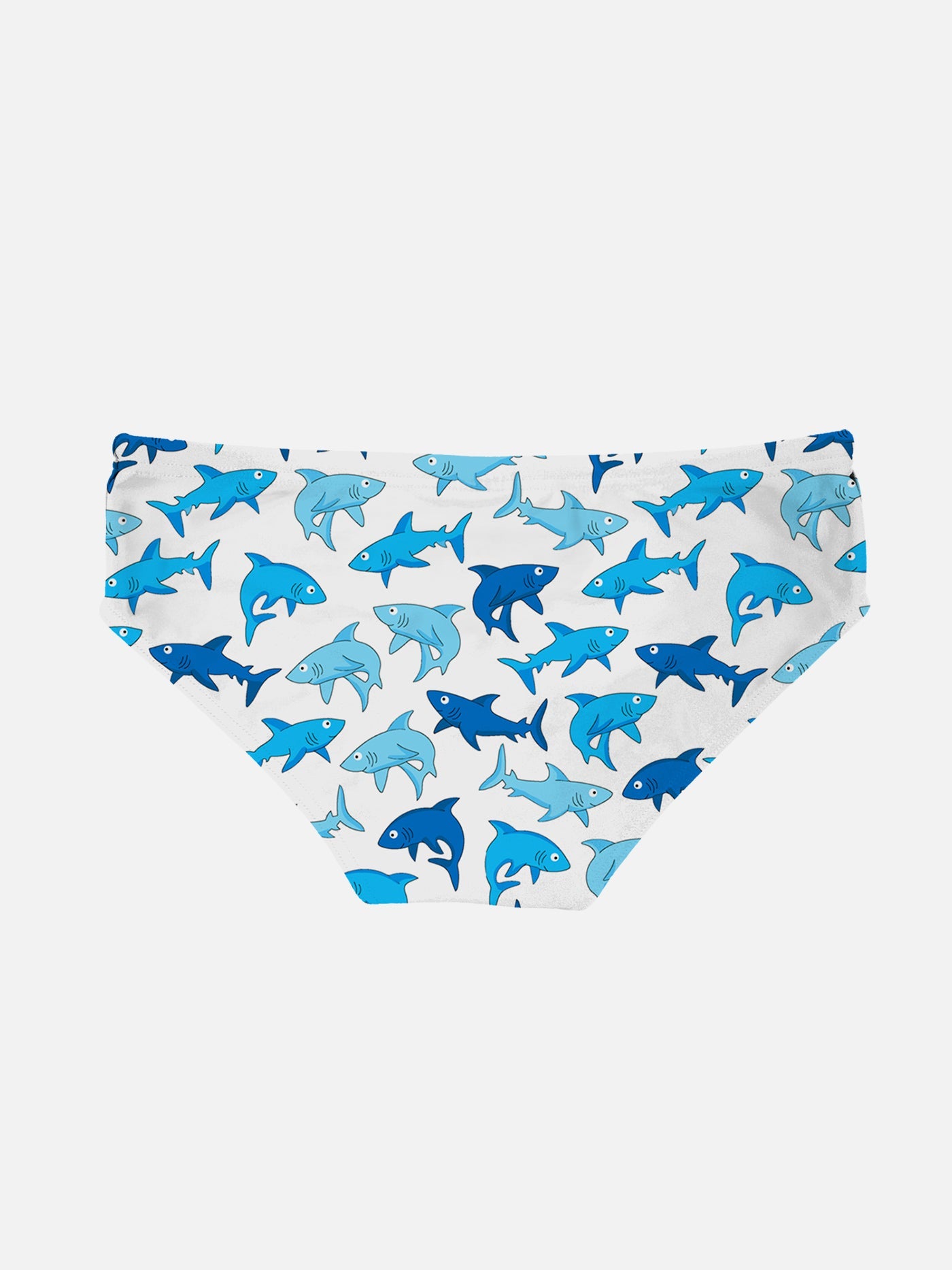 Boy Swim Briefs With Light Blue Sharks Print White Brief / Slip