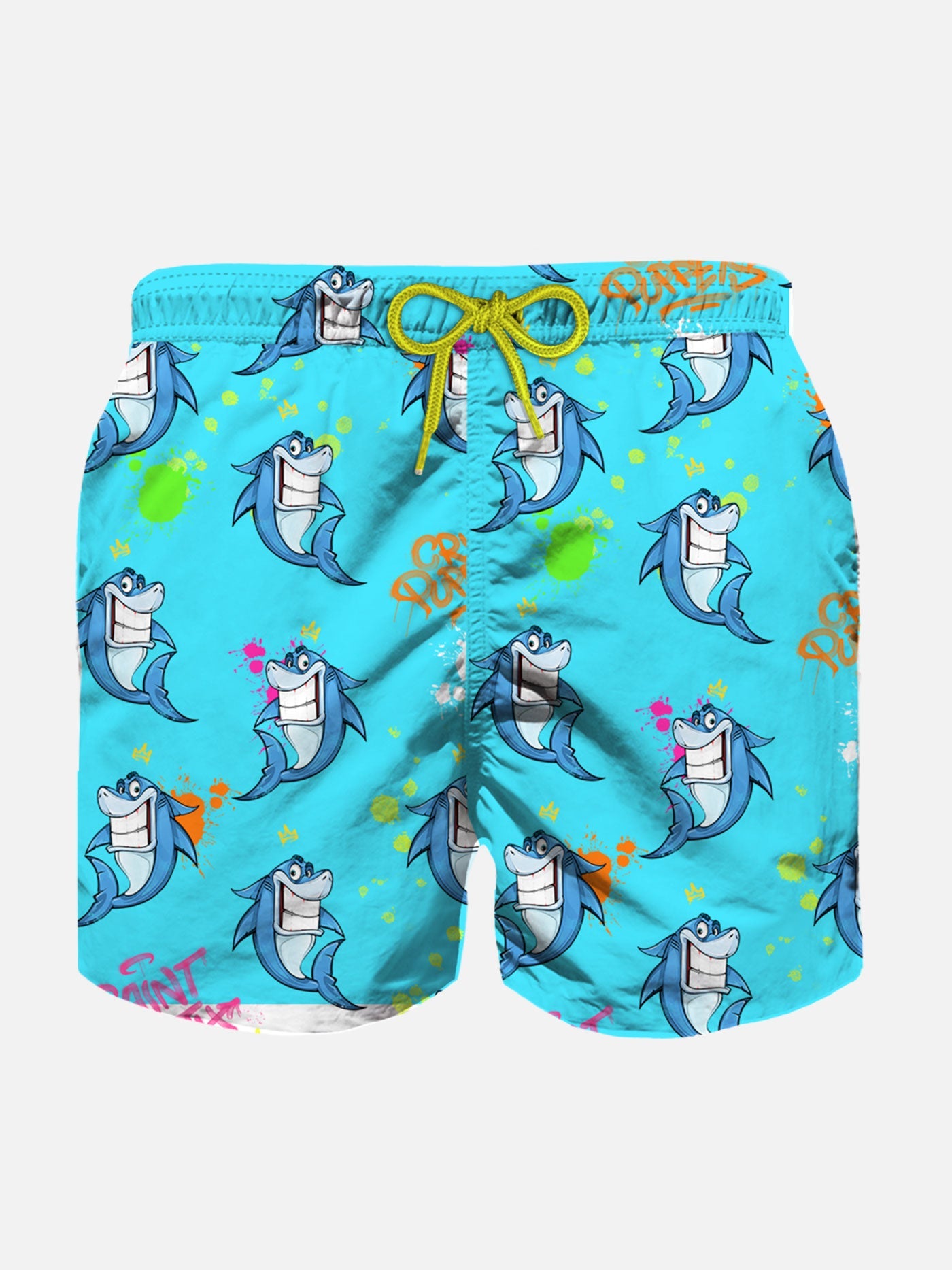Boy Light Fabric Swim Shorts With Crypto Shark Print | Puppets Special Edition Green Swimshort