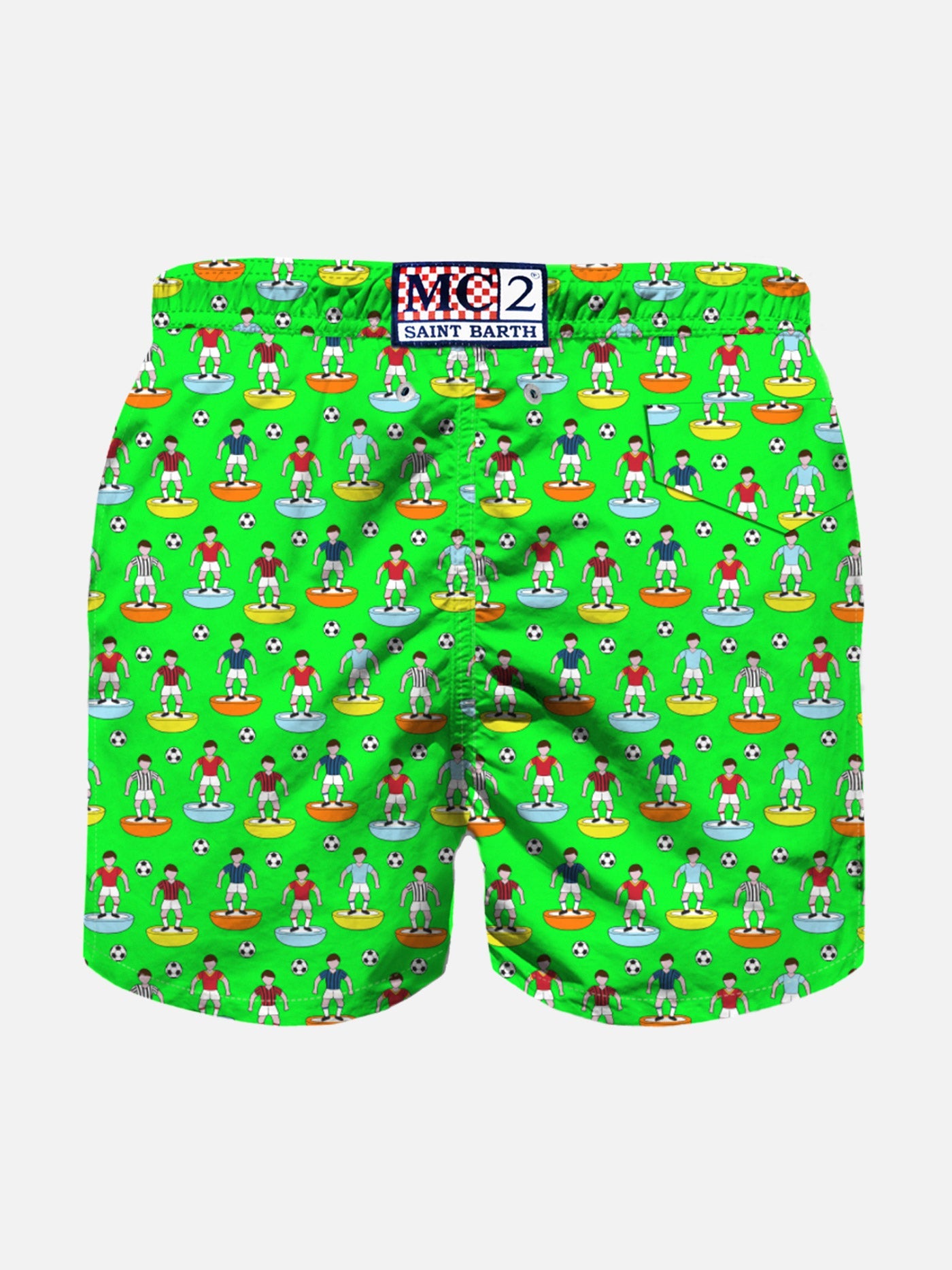 Boy Swim Shorts With Multicolor Football Players Green Swimshort