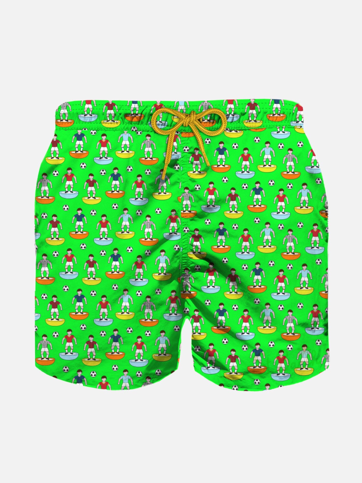 Boy Swim Shorts With Multicolor Football Players Green Swimshort
